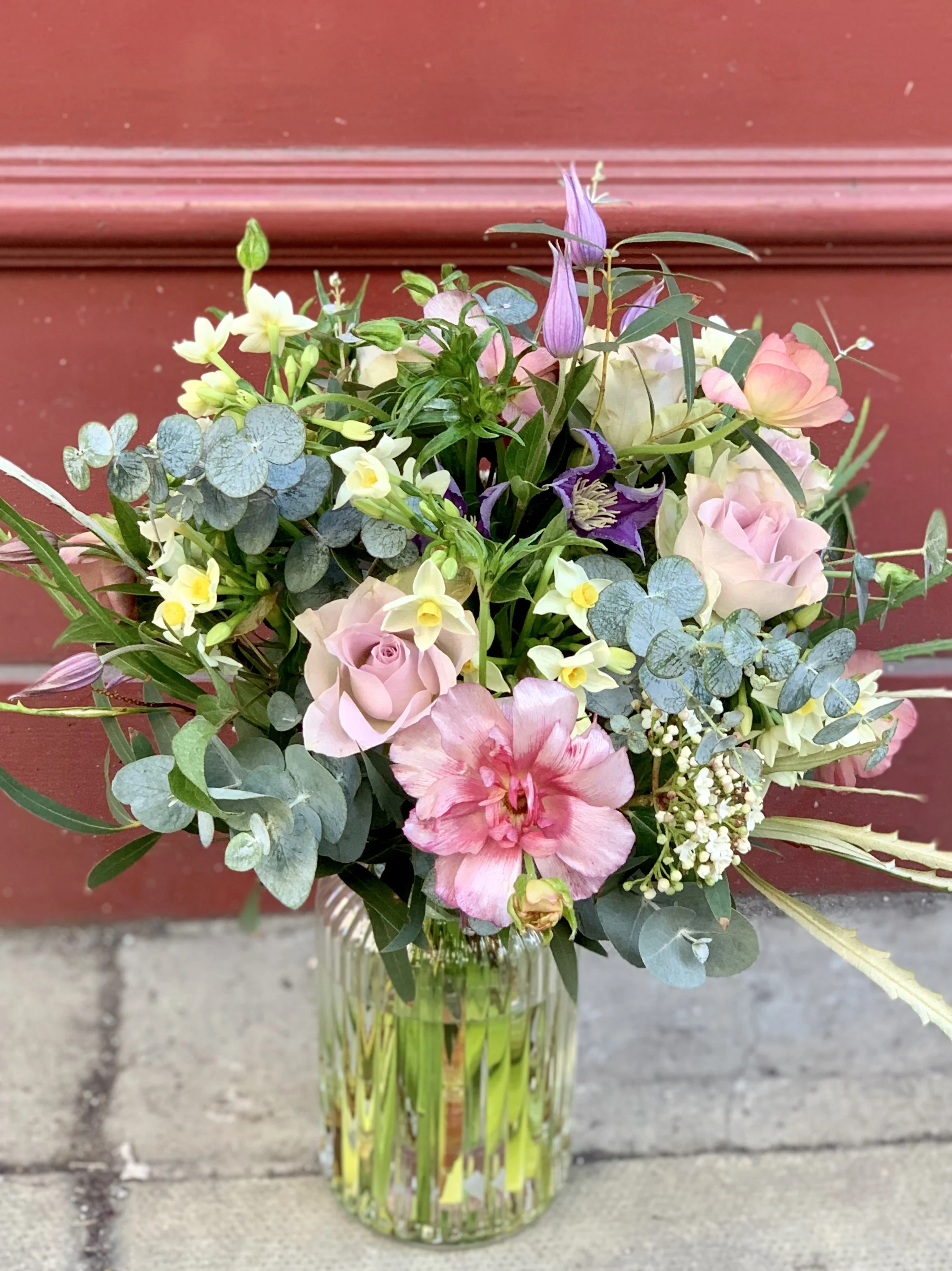 Pink and purple mixed seasonal bouquet