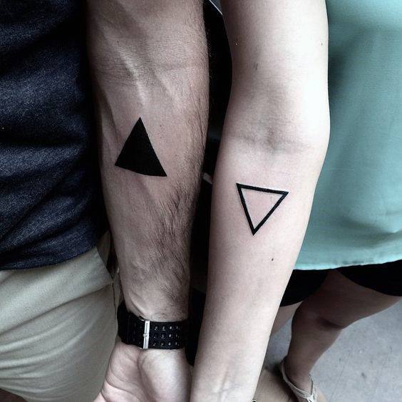 black-ink-triangles-couples-tattoos-on-forearm