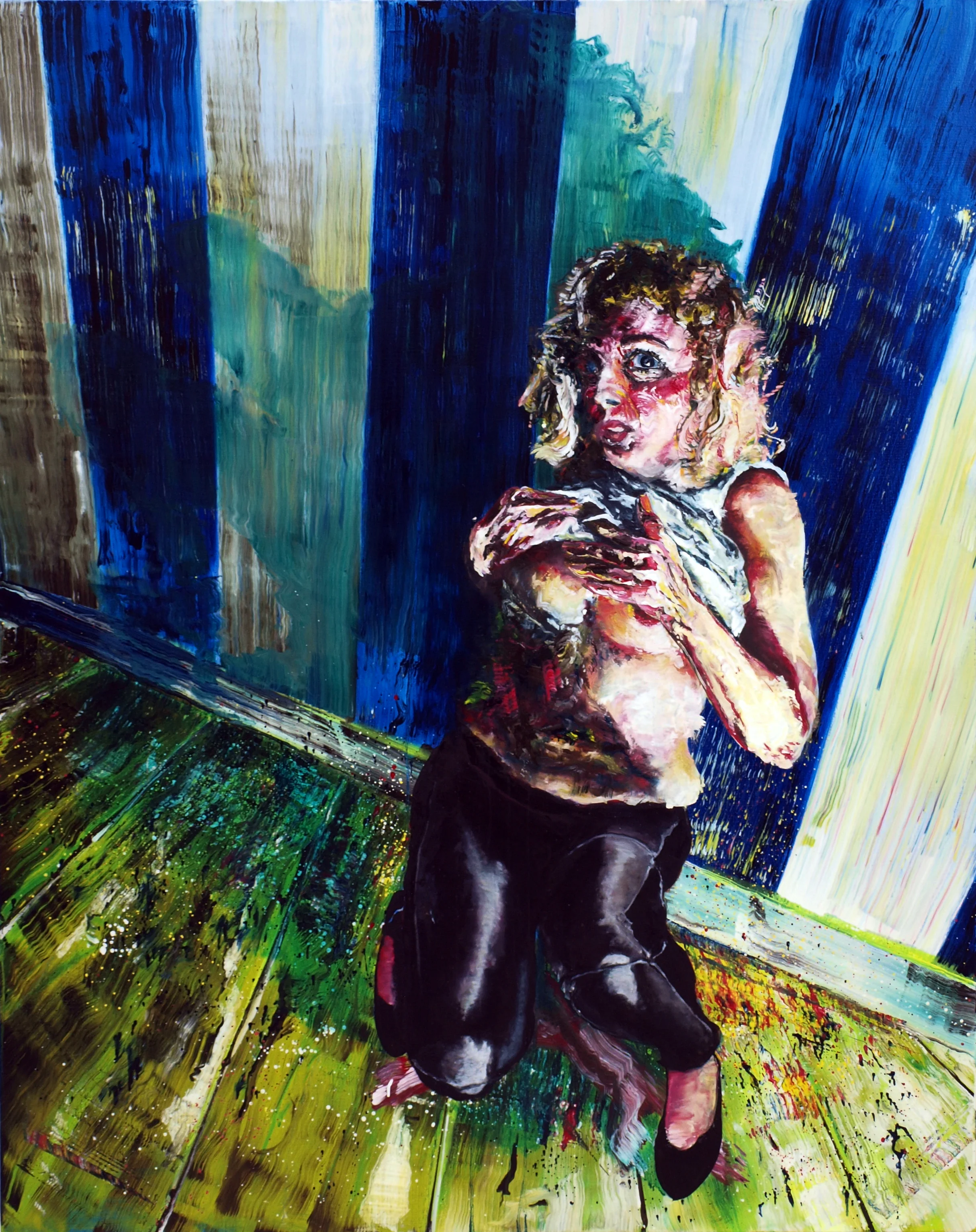 "Confront me, Olympia" oil and spray can on linen 170x135 cm 2017