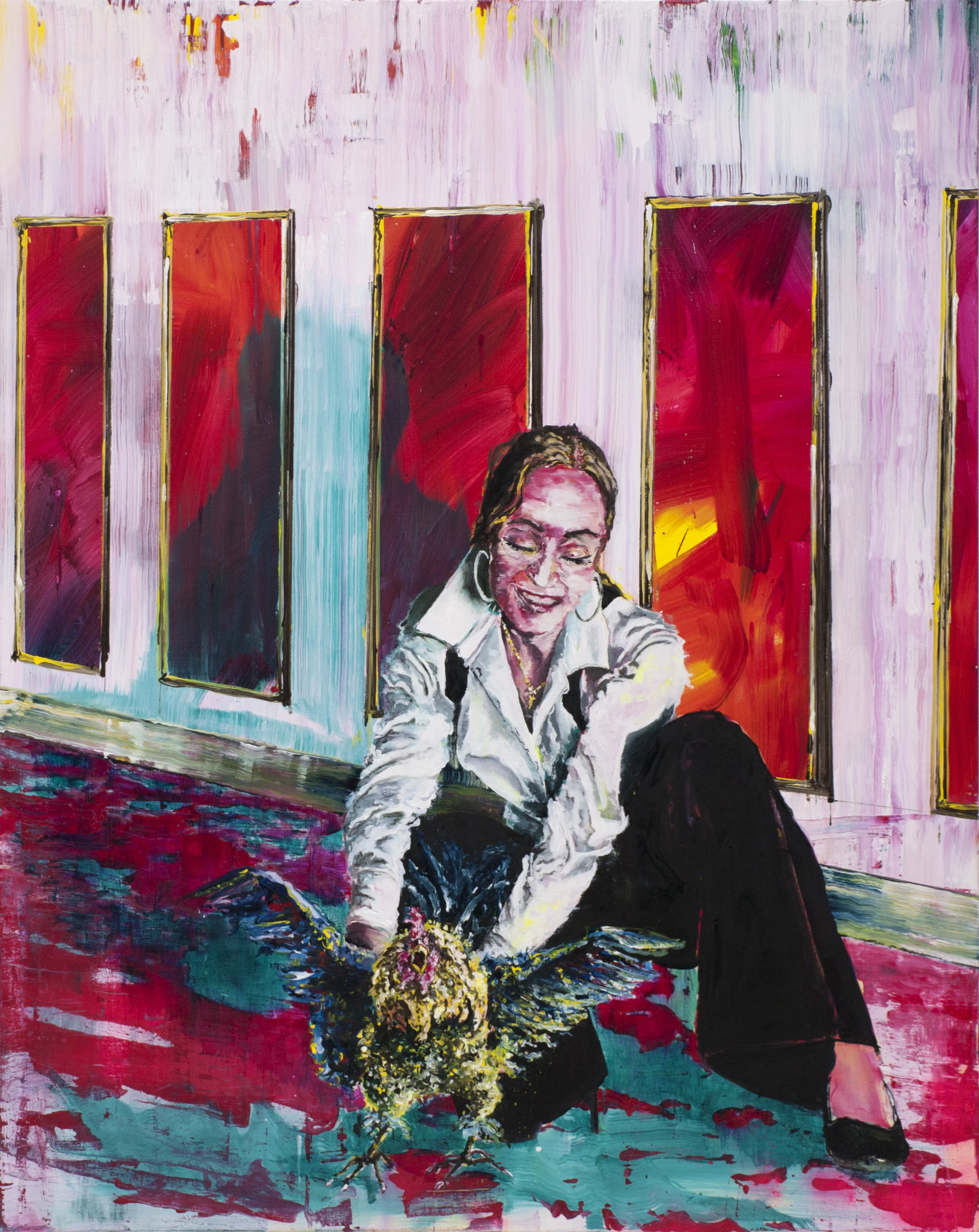 "We're so much alive beautiful woman" oil and spray can on linen 170x135 cm 2017