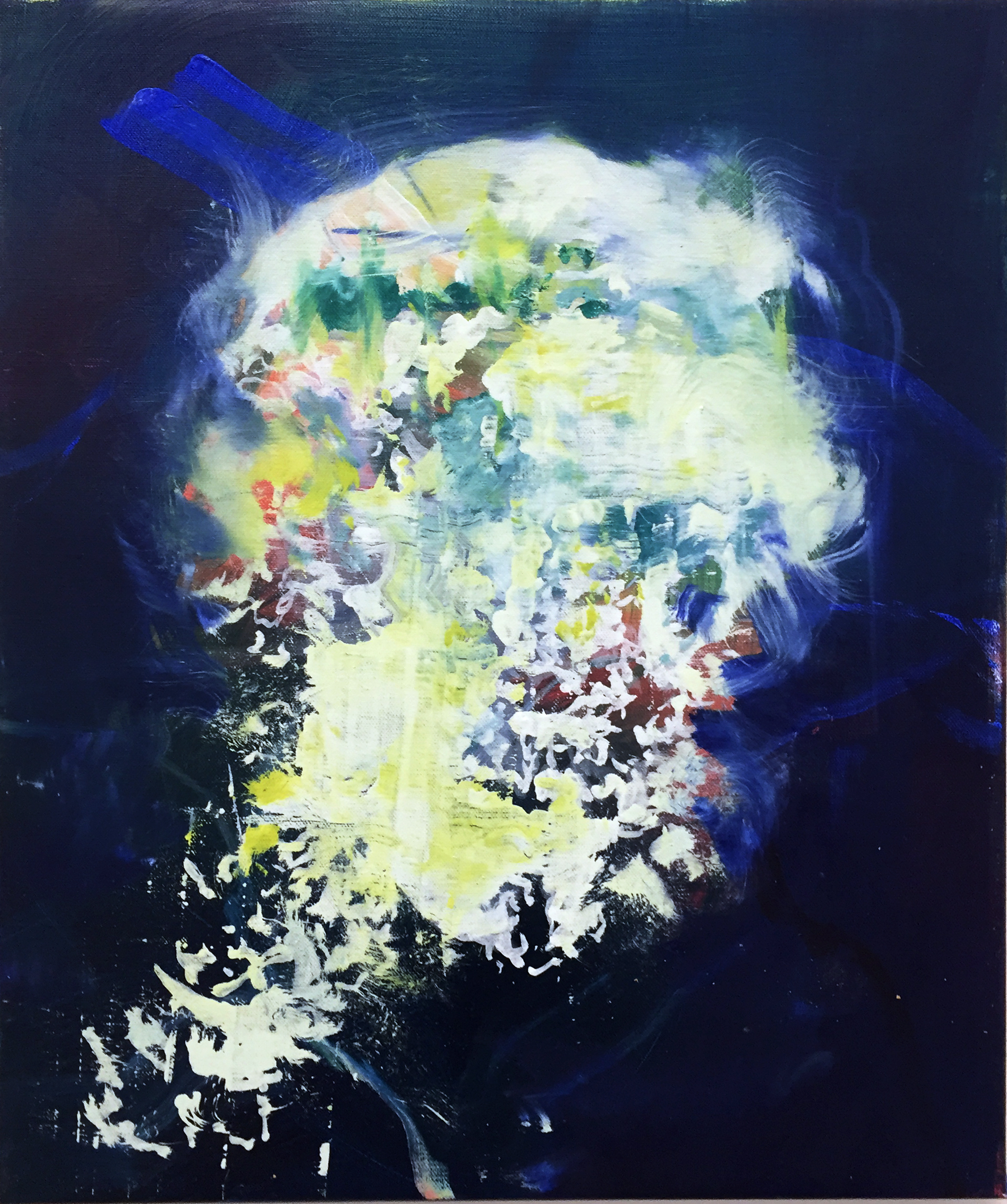 "skull" oil and spray can on linen 60x50 cm 2016