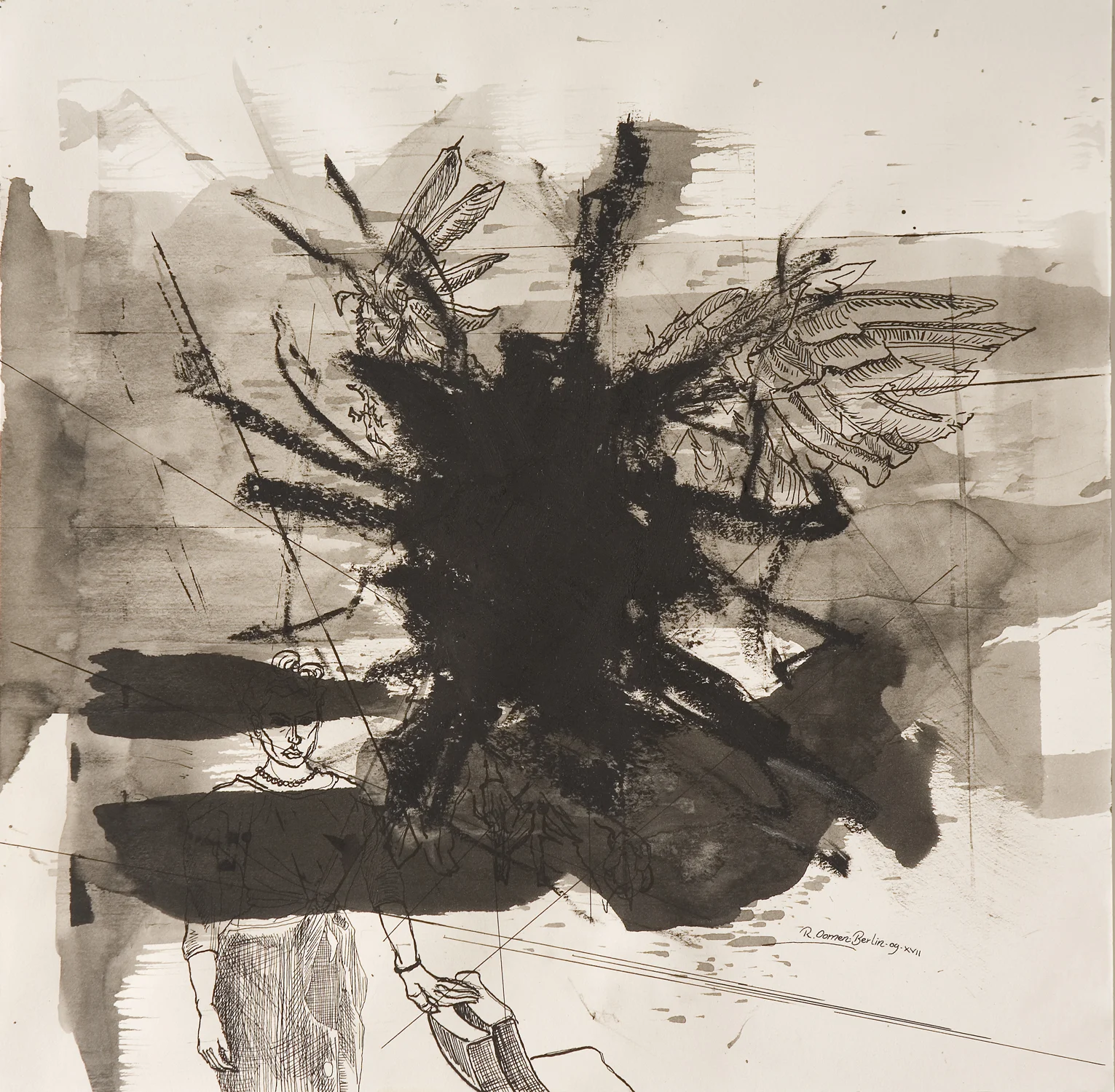 "# XVII" Indian ink and oil stick on paper 42x42 cm 2009