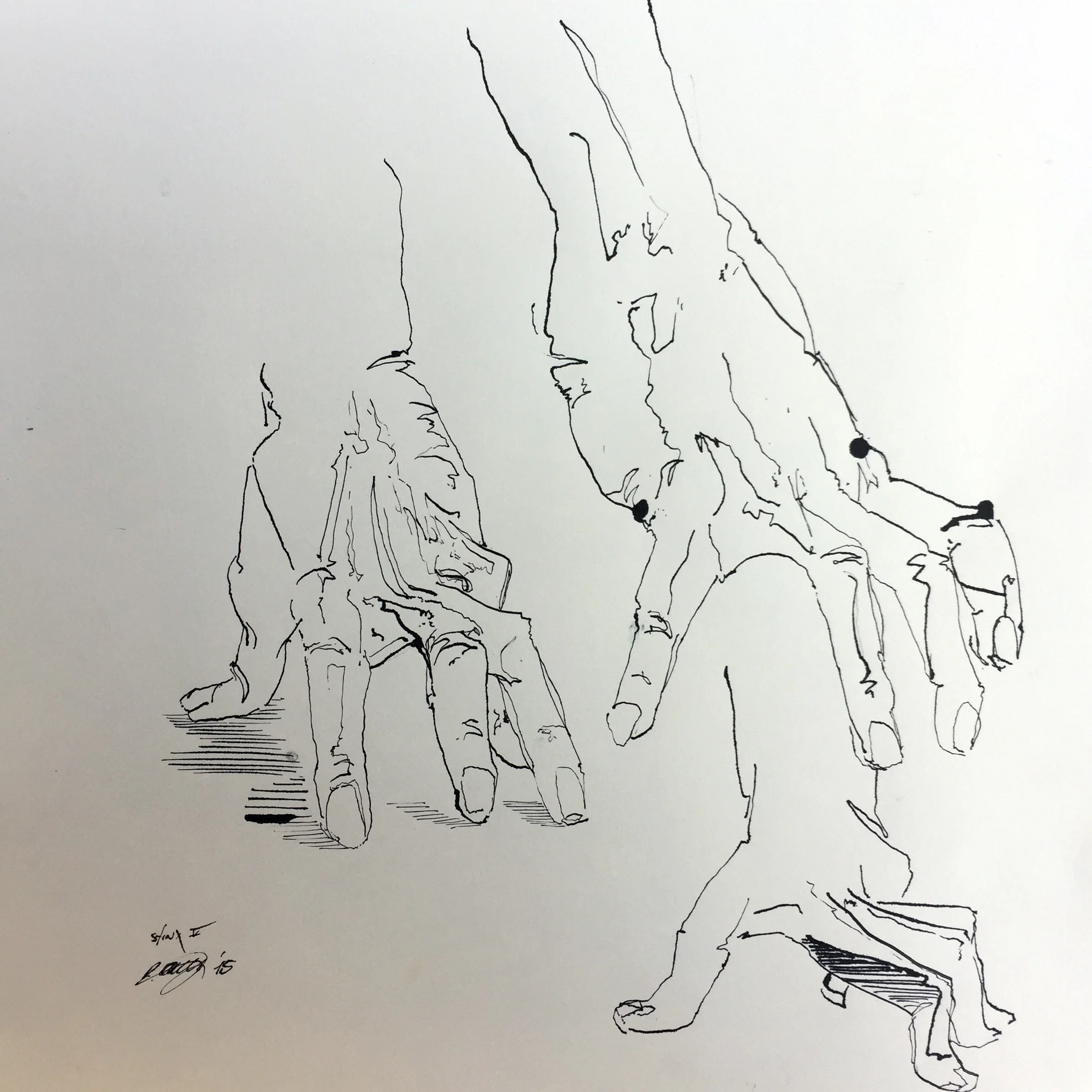 Sketch of hands Indian ink on paper 40x40 cm 2015