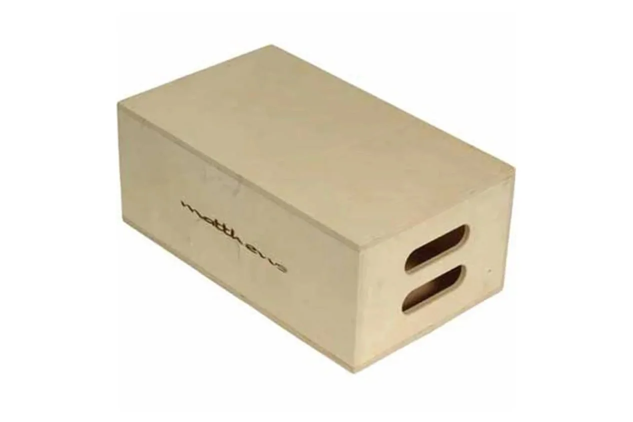 A tan rectangular wooden block with rounded edges and two oval cutouts on one side, with the brand name 'Maketool' printed on it.