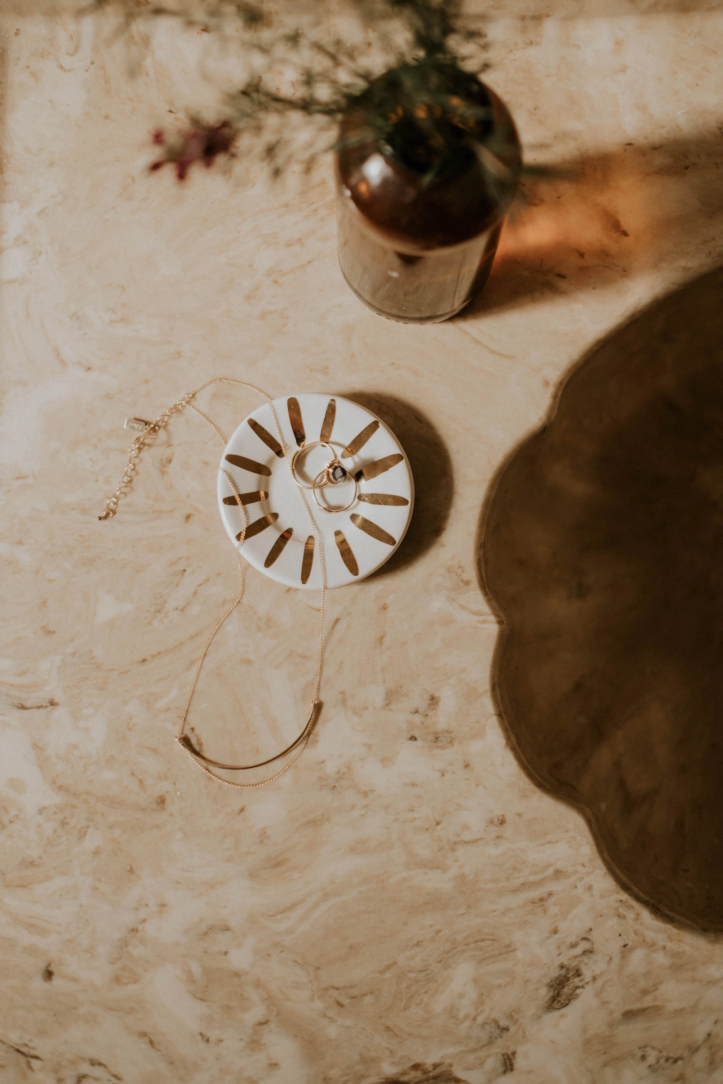 Featured: Chain Verge Necklace and White + Gold Sunburst Ring Dish - This little ring dish was the perfect addition to our new sink! Fit right in.