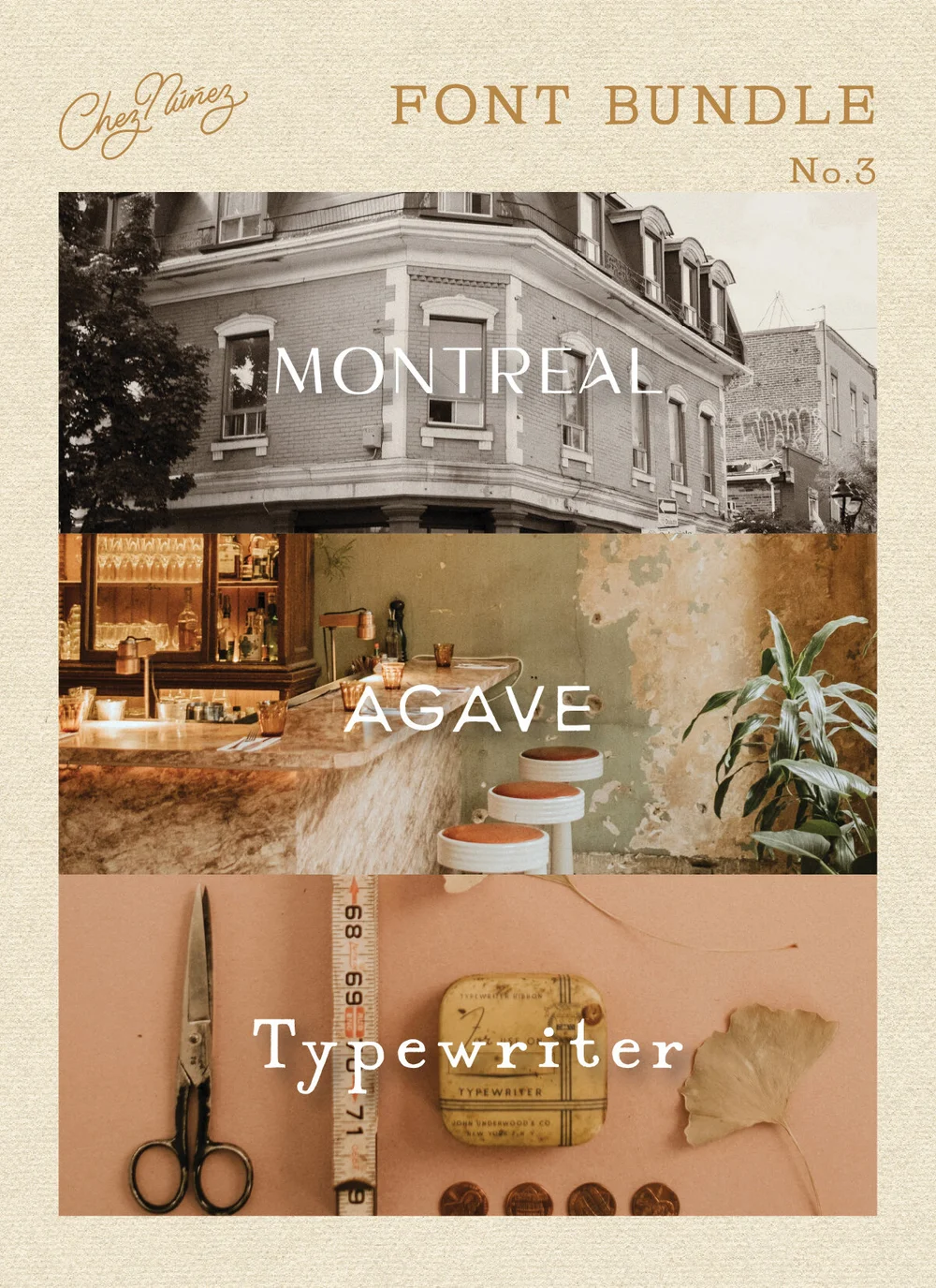 Font Bundle No.3: Montreal, Typewriter, Agave  Chez Nez