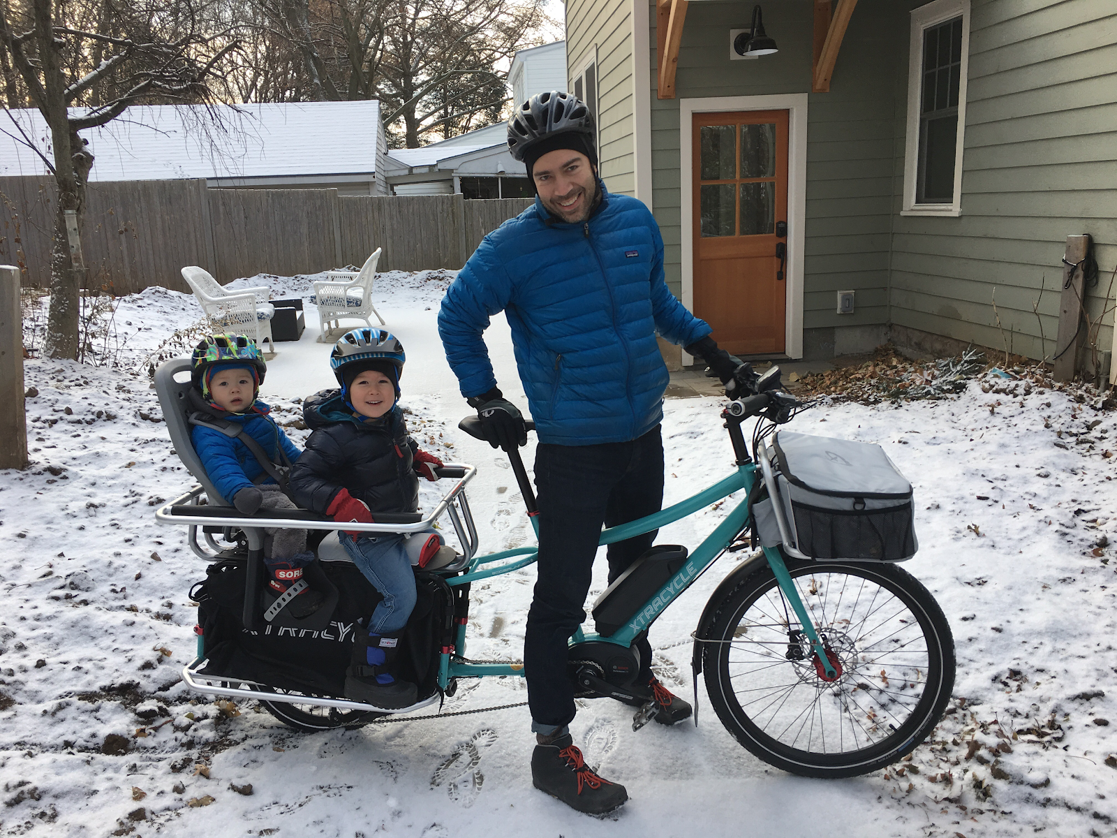 After borrowing an electric-assist cargo bike from Local Motion’s lending library, Brendan Hogan opted to purchase his own for his daily commute with his family. Photo: Local Motion