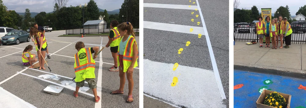 Students from Christ the King School in Rutland redesign a street for safer bicycle and pedestrian access. Photo: Local Motion