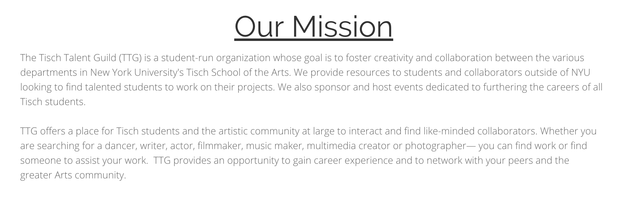 Q2from the Tisch Talent Guild Official website