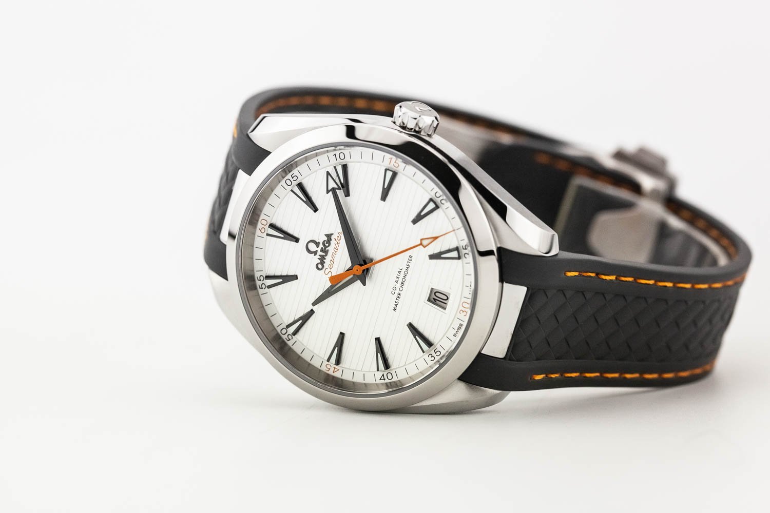 Omega Aqua Terra Silver Orange Dial Grey Rubber Strap 090622 (1 of 1).jpg