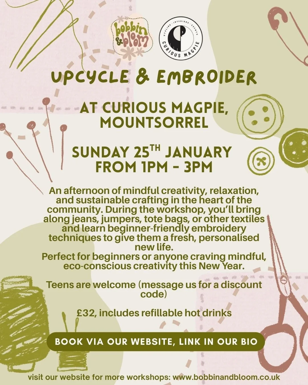 Curious Magpie Upcycle & Embroider Workshop