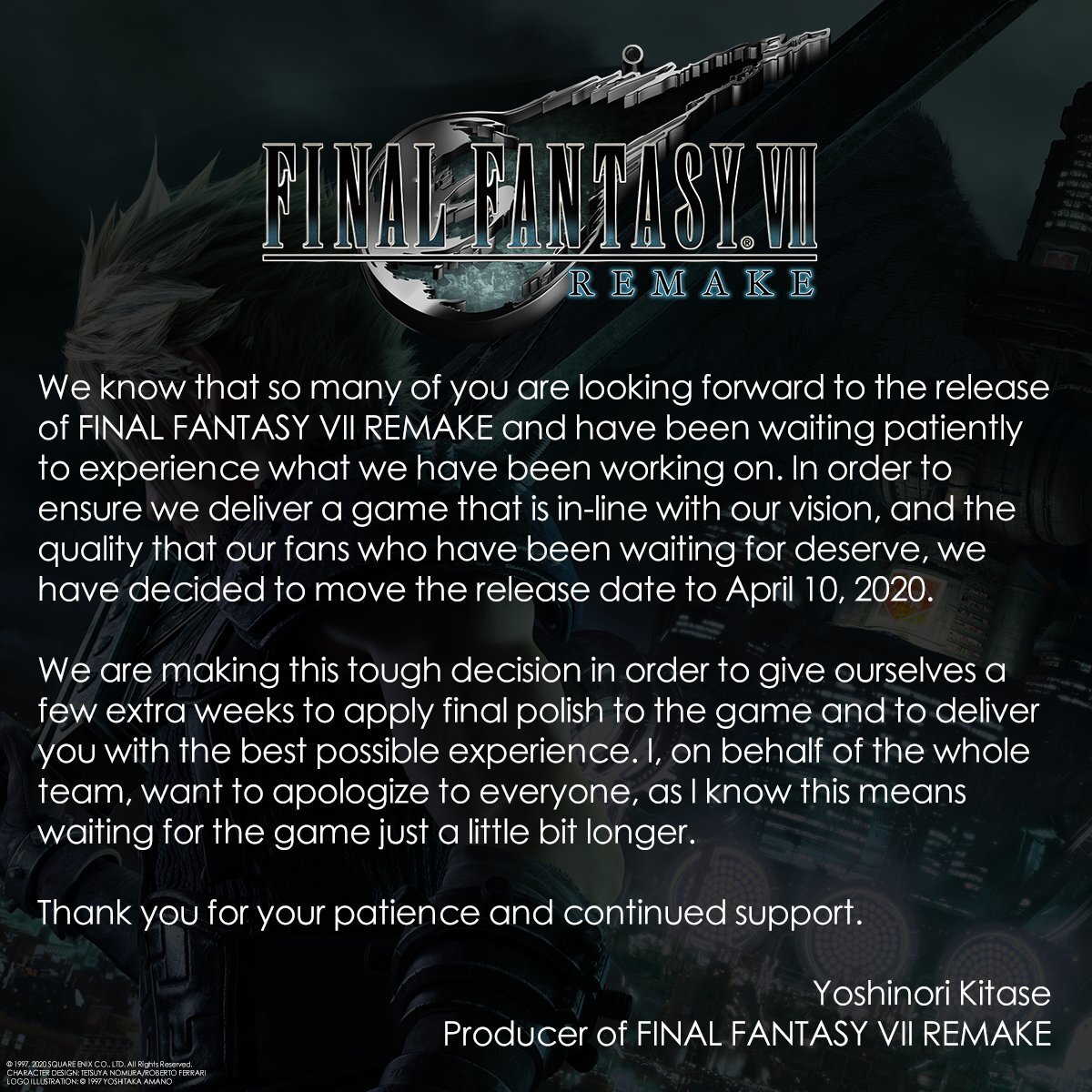 Final Fantasy VII' Remake Coming March 2020