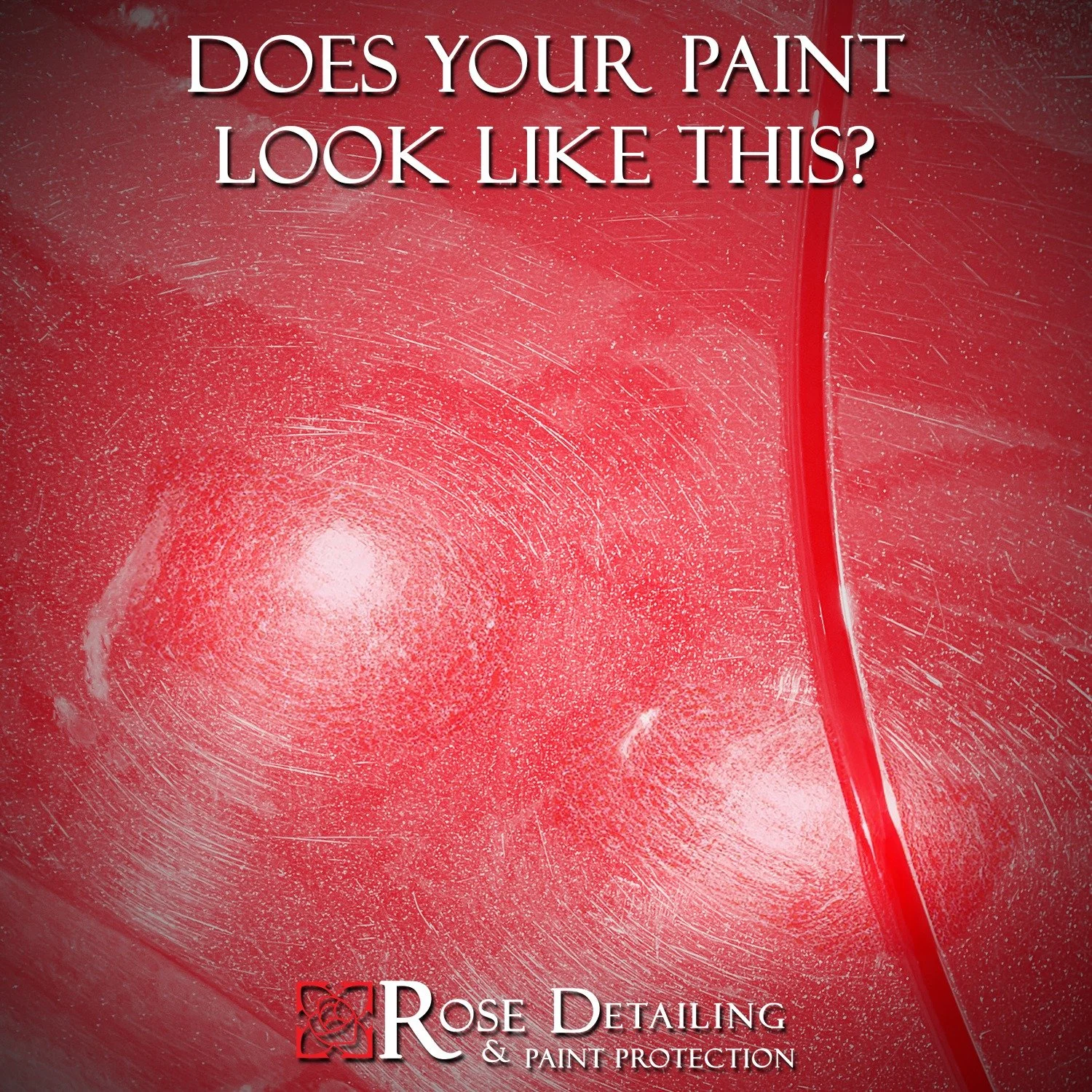 If your paint looks like this, it&rsquo;s time to stop by! We specialize in full paint correction, bringing out a deeper shine and crystal-clear finish for your vehicle. Even brand-new cars can benefit from a proper correction! #rosedetailing #paintc