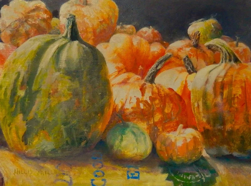 A Colorful Season, 12" x 16", oil. I enjoy painting pumpkins with their various shapes and colors. Also they show up during my favorite time of the year, Fall.