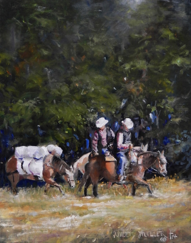 To The Land, 14" x 11", oil. I saw this men across the Buffalo River headed into the mountains. 