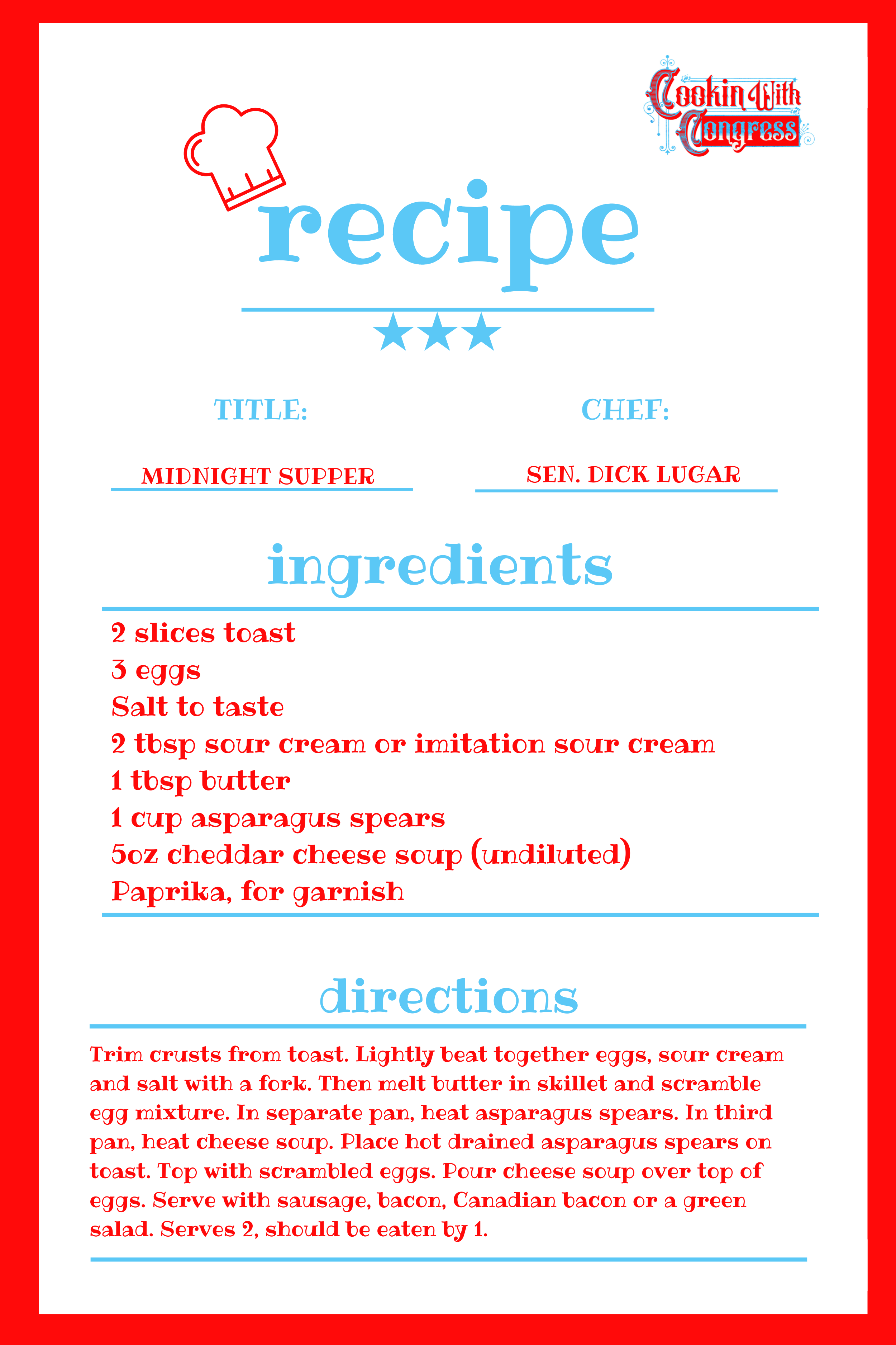 Dick Lugar recipe card