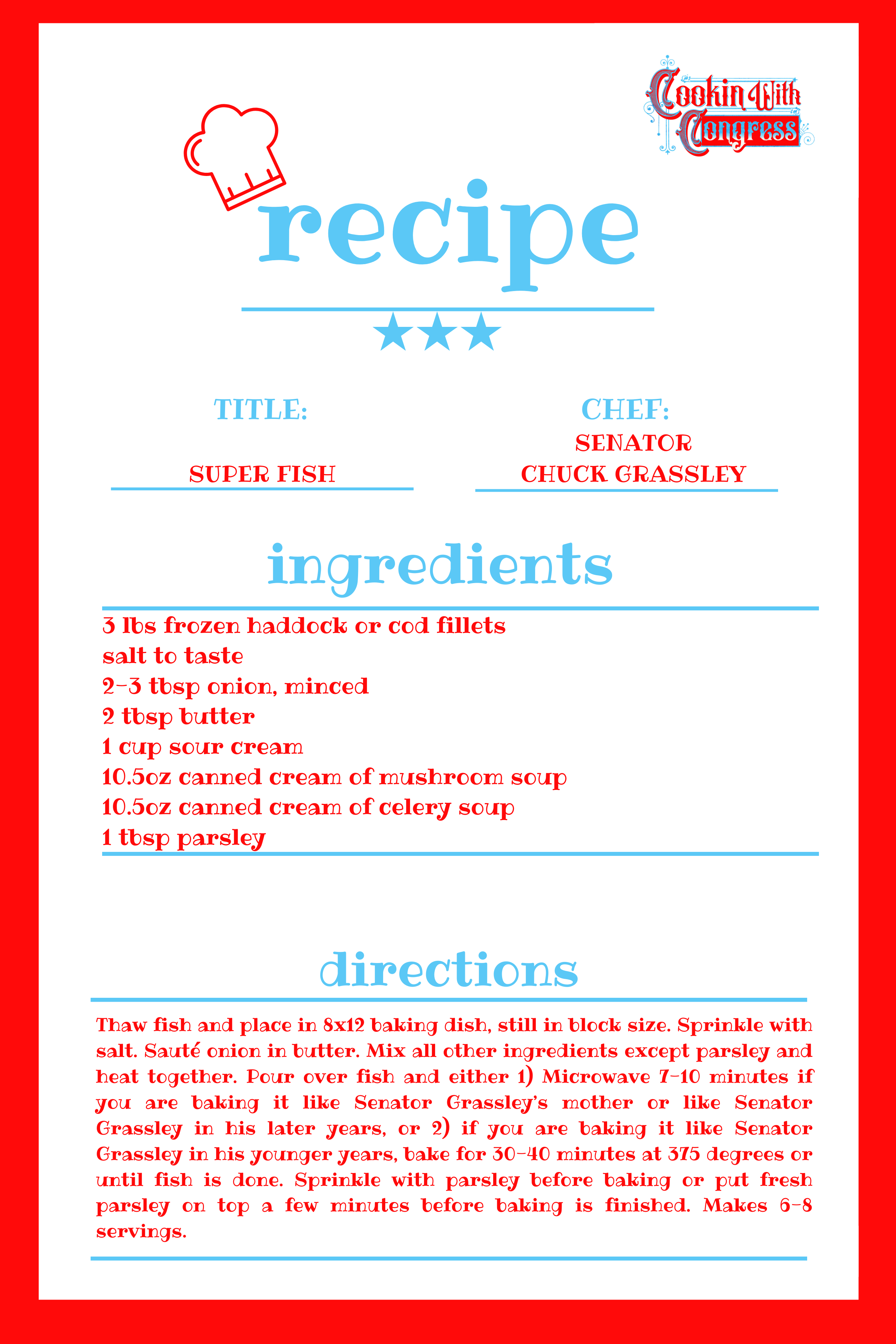 Recipe Card Fish Senator Chuck Grassley's