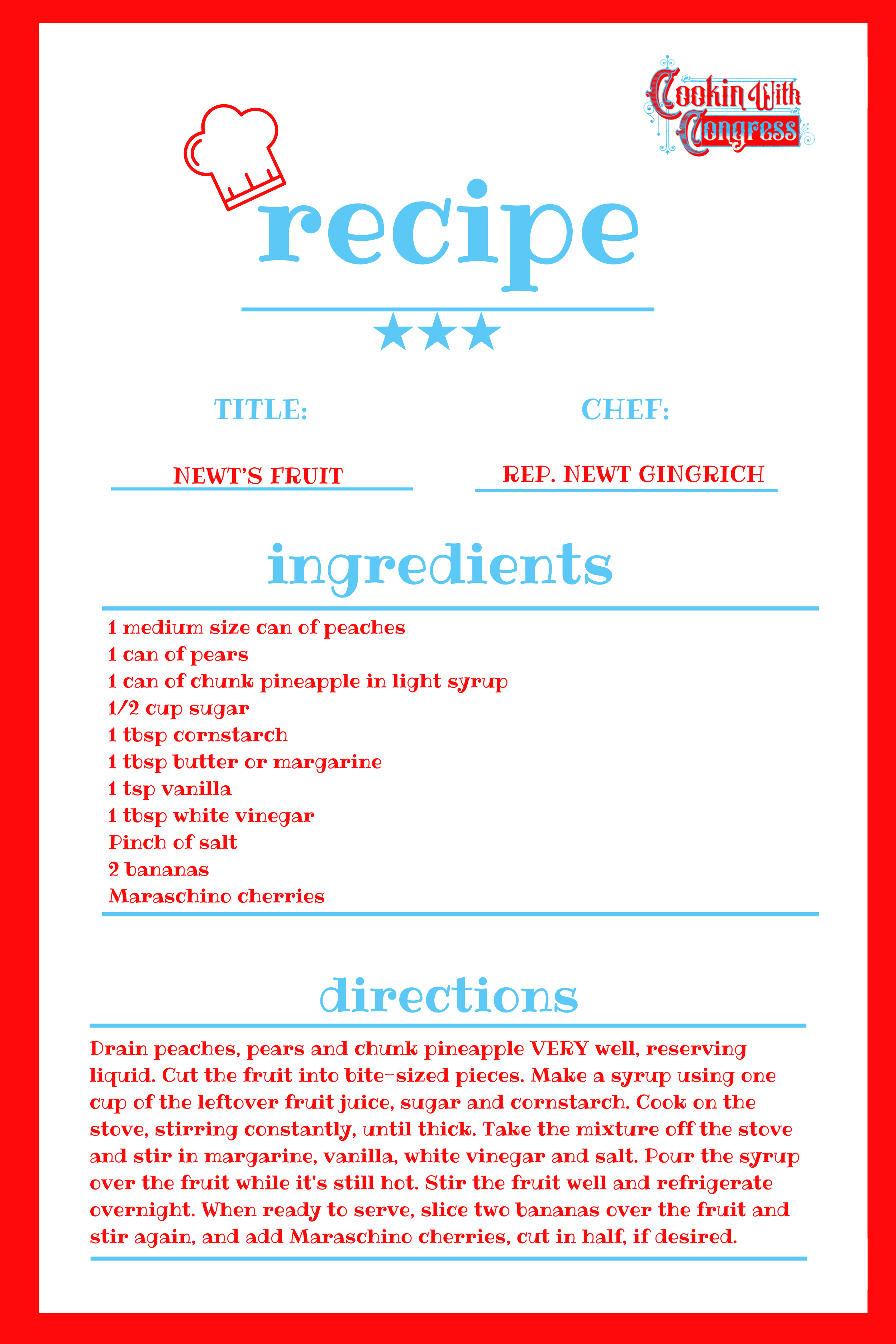 Newt Gingrich Newt's Fruit recipe card