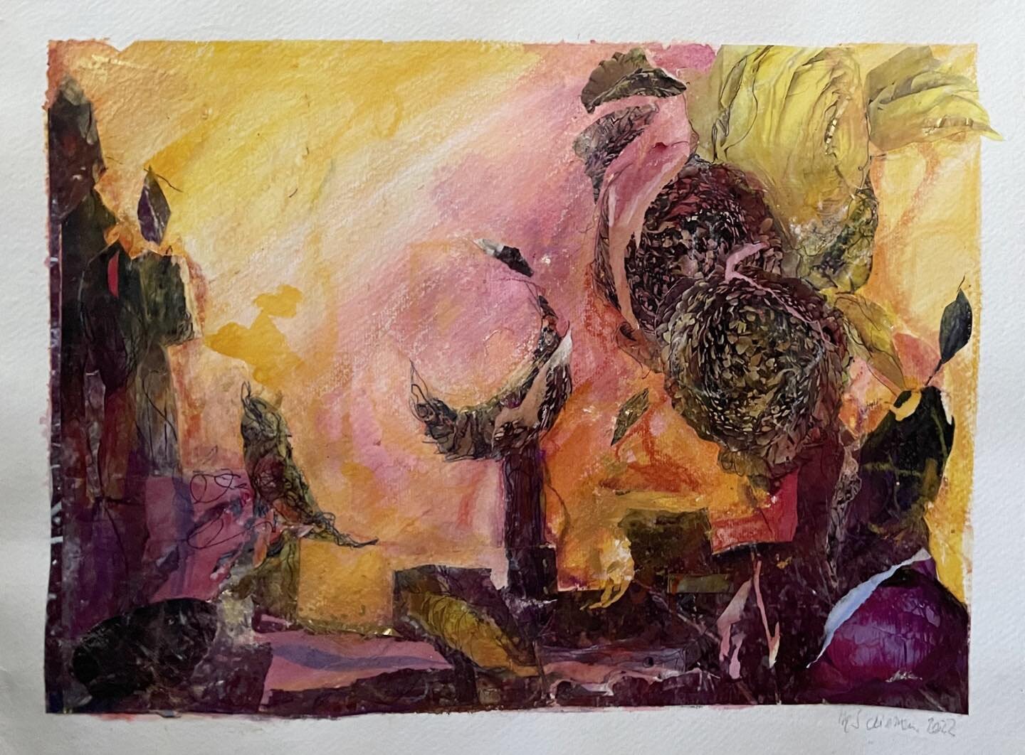 Sunset. Mixed media on paper. Unframed 58 x 38cm. May 2022.