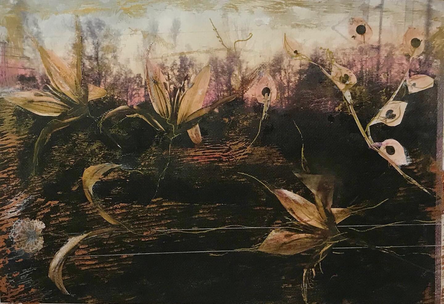 Dark lilies  mixed media collage