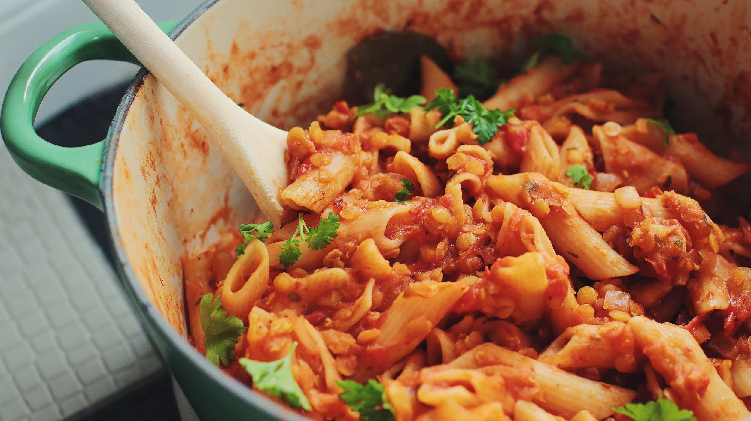 One Pot Red Lentil Pasta