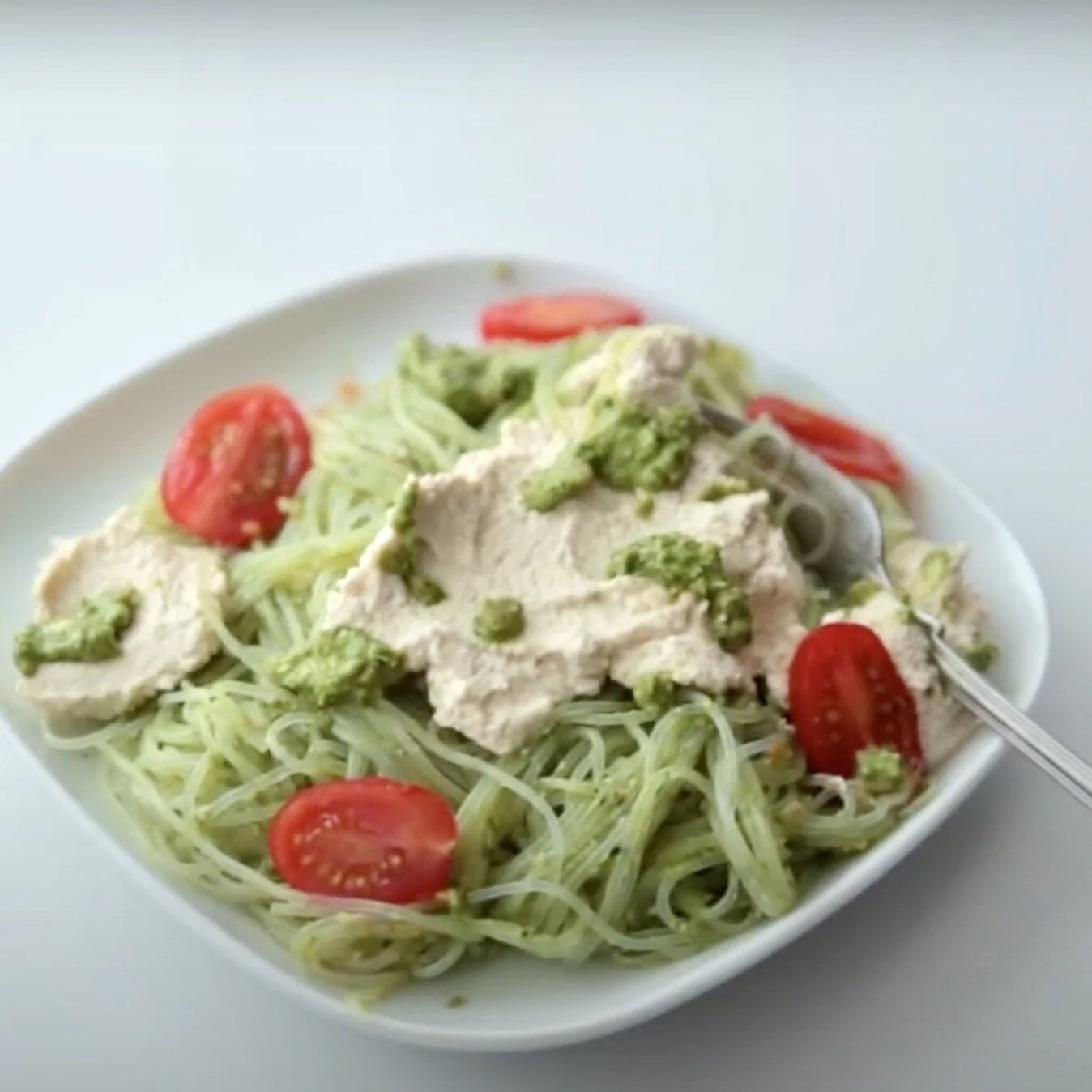 Sunflower Spinach Pesto Noodles w/ Vegan Cream Cheese