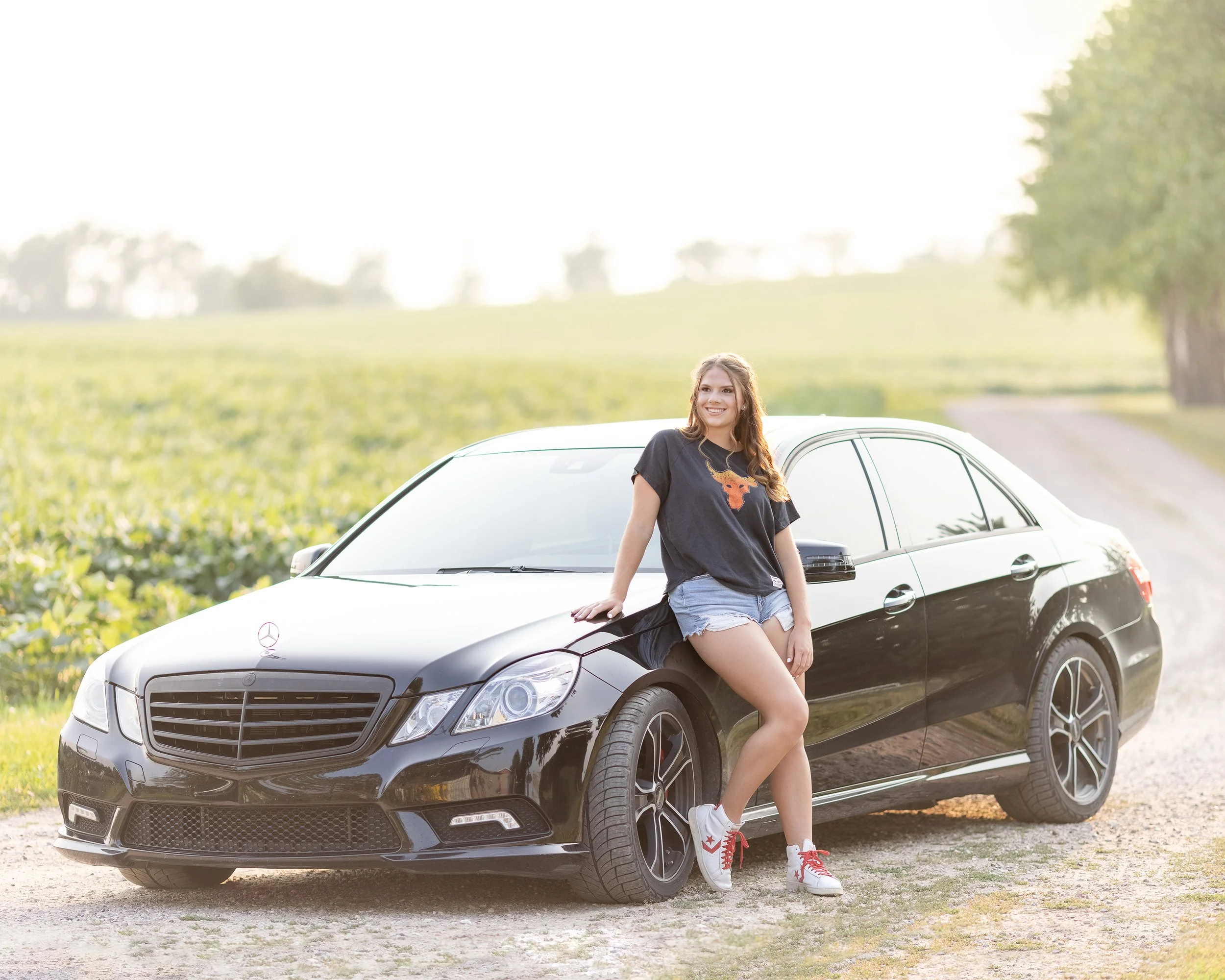 High school senior portraits with a mercedes benz