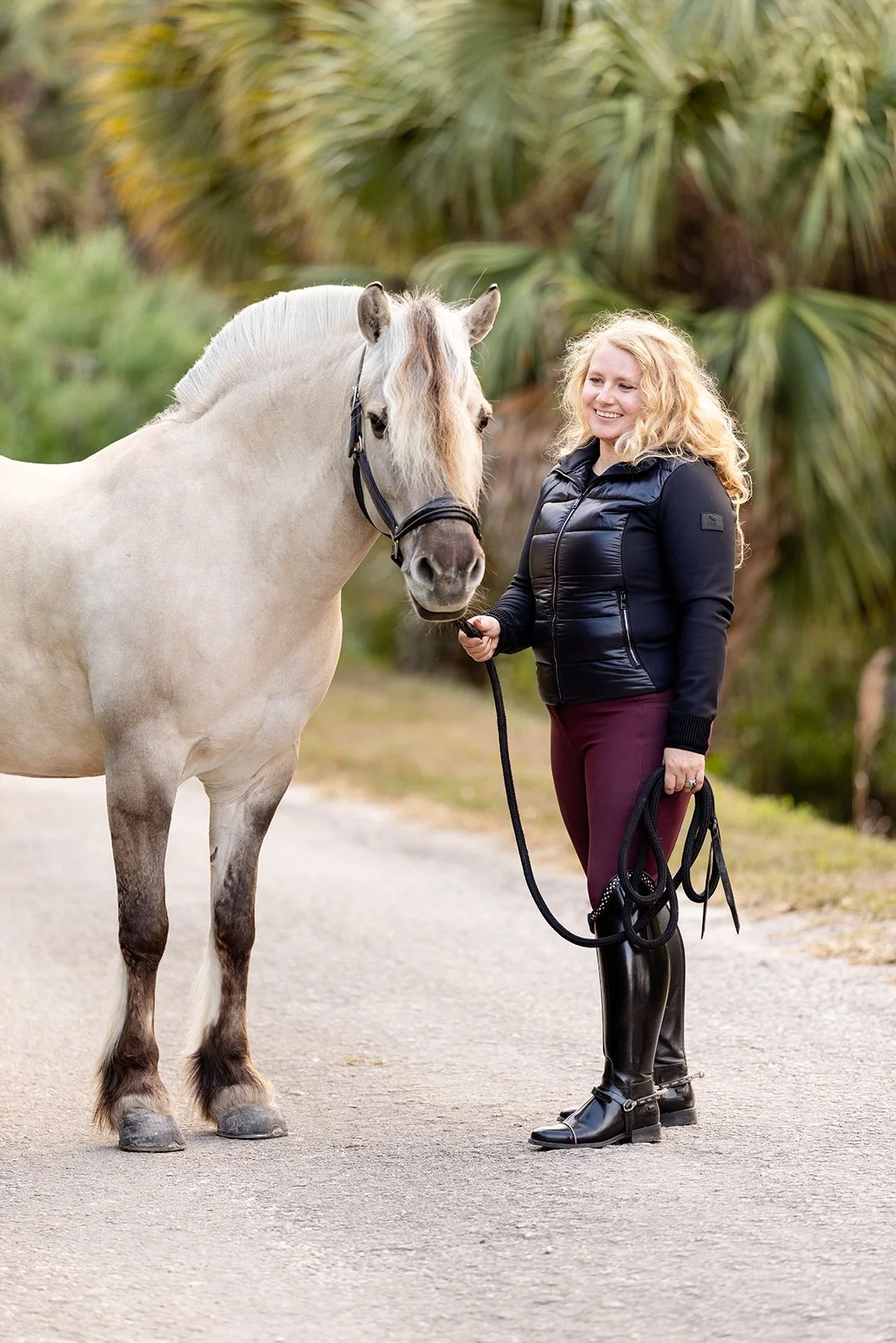 Dressage rider Alexandria Andrasko with Norwegian Fjord mare Corgi Hill Flinka during Wellington Florida equestrian photography session