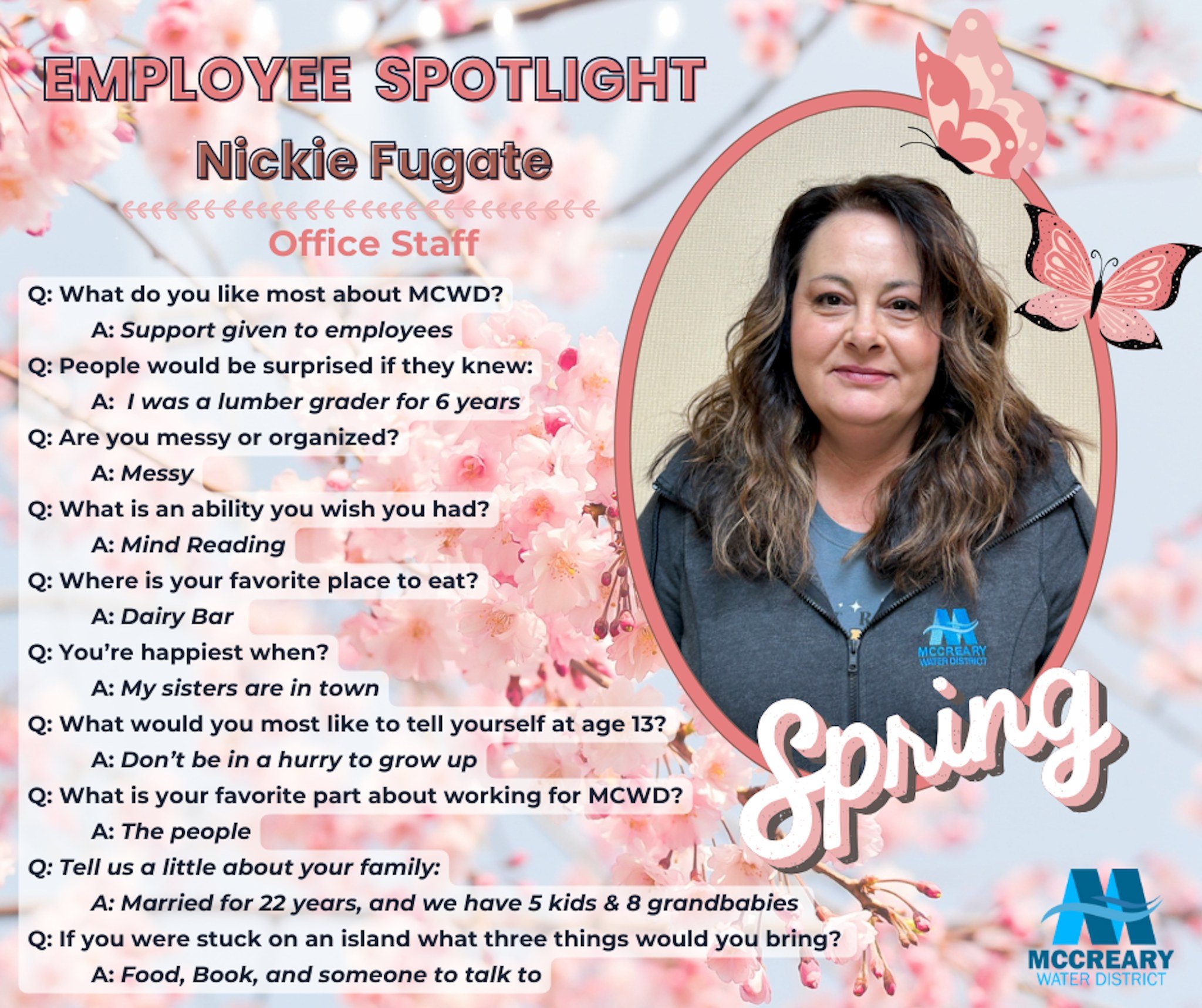 ⭐ Employee Spotlight ⭐

Nickie Fugate joined us early this year and she is a part of the office staff!
