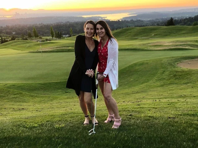 Christina Roberts (right) enjoyed watching the sun set over The Golf Club at Newcastle.