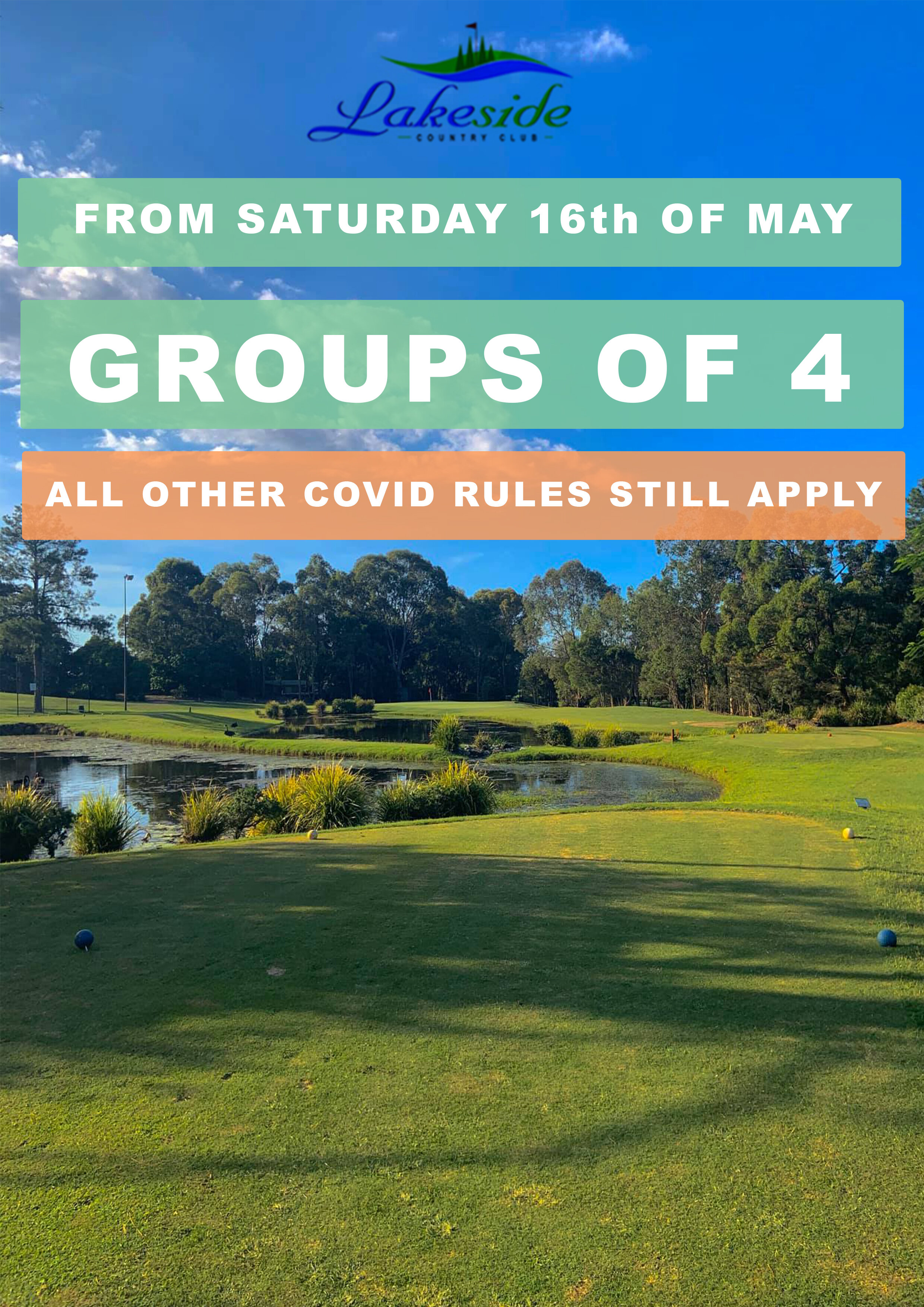 COVID UPDATE - GROUPS OF 4 NOW ALLOWED