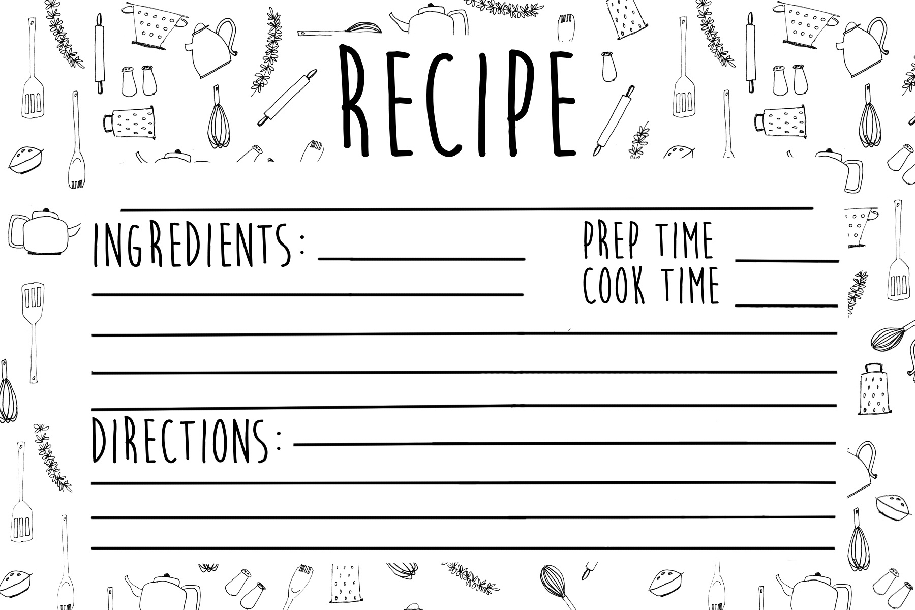 kitchen utensil recipe cards