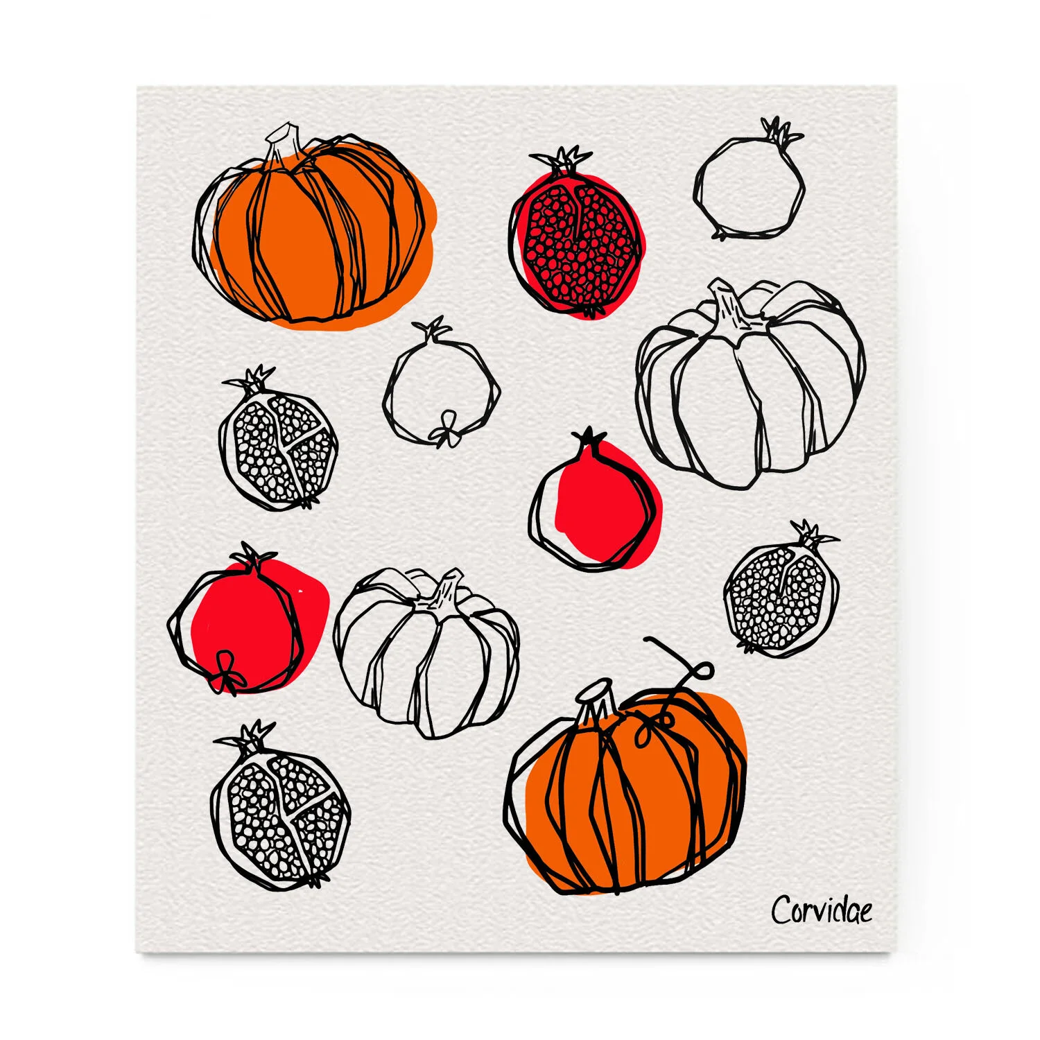 Pumpkins and Pomegranetes Swedish Compostable Dishcloth