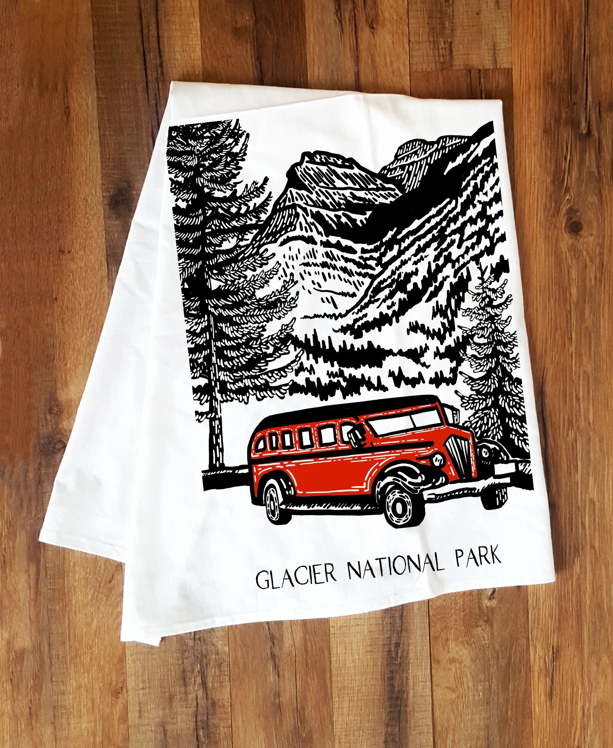 Glacier Red Bus Tea Towel