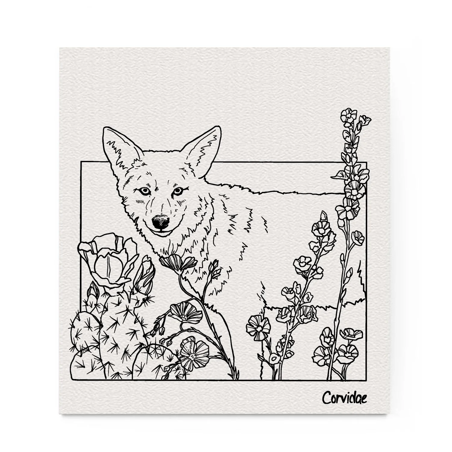 Desert Coyote Swedish Dishcloth