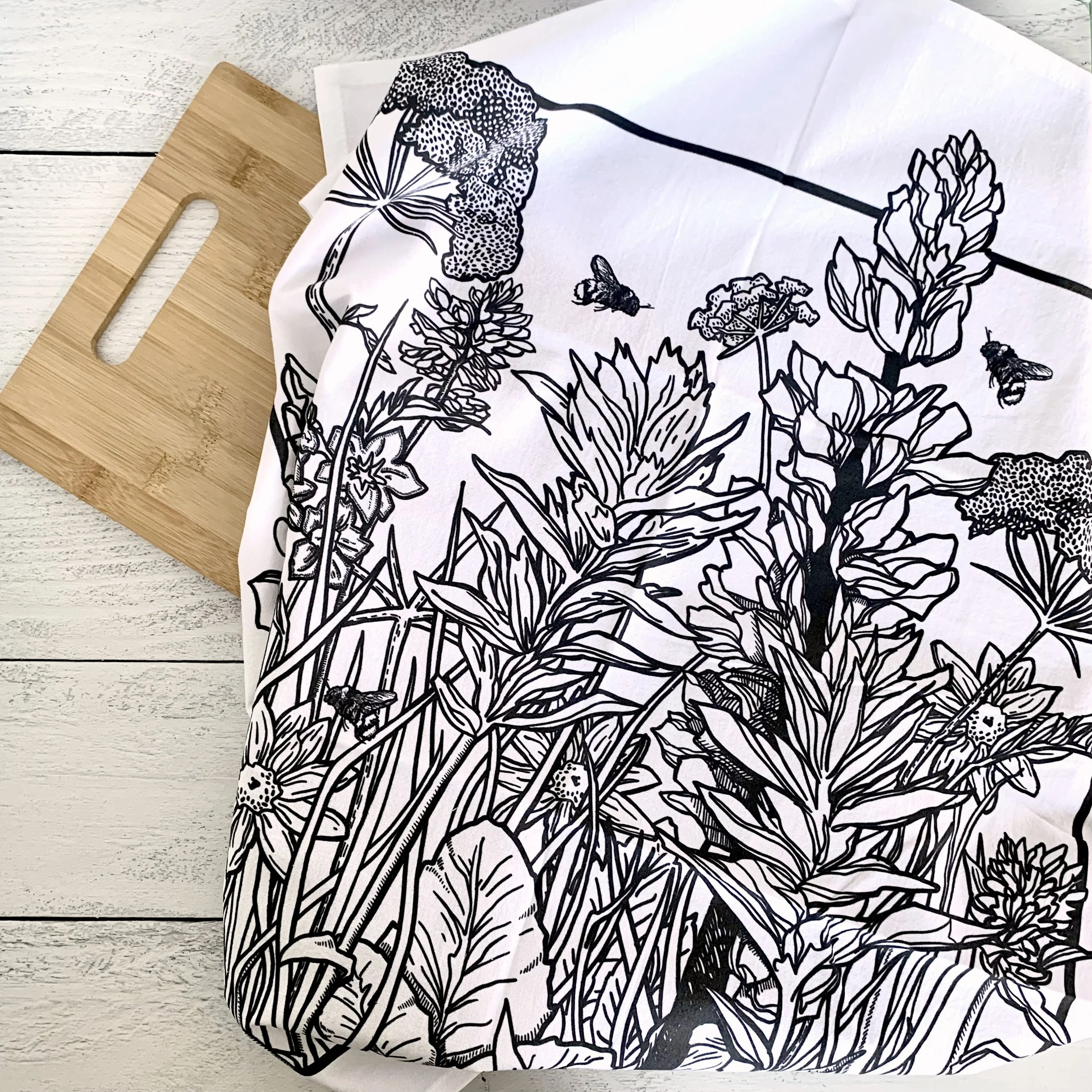Wildflower and Bees Tea Towel