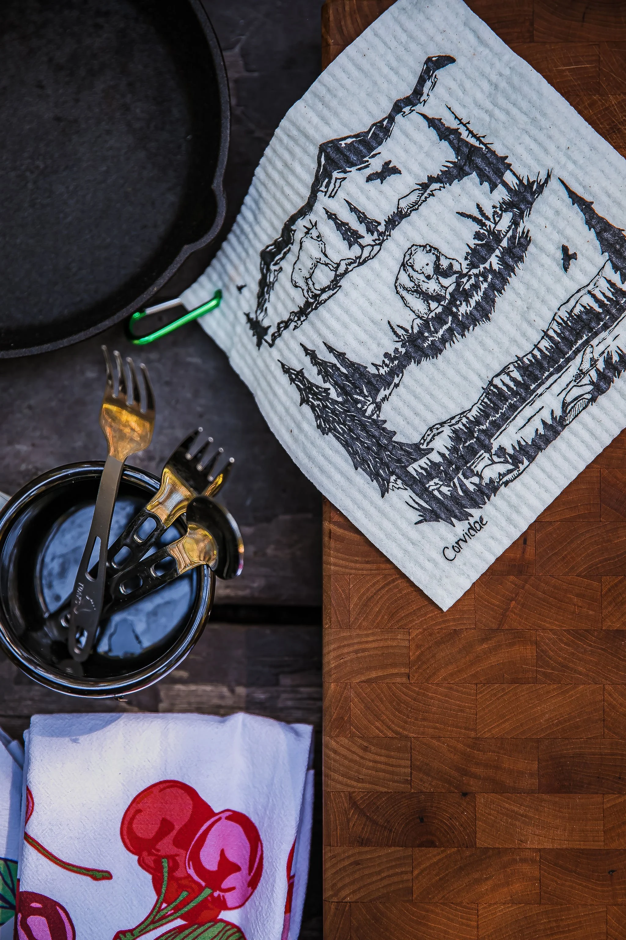 Alpine Mountains Carabiner Camping Swedish Dishcloth