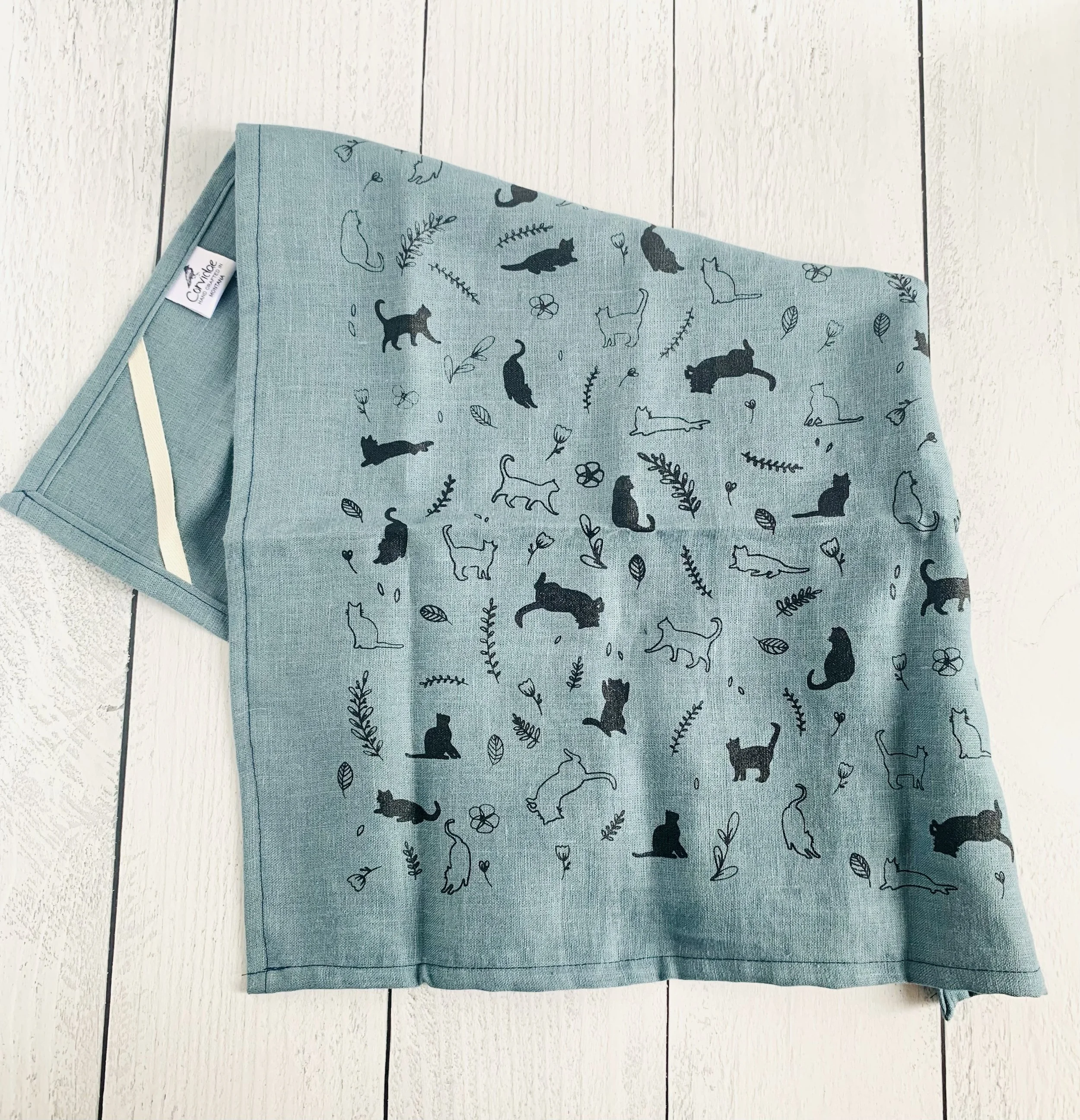 Cats + Flowers Linen Kitchen Towel