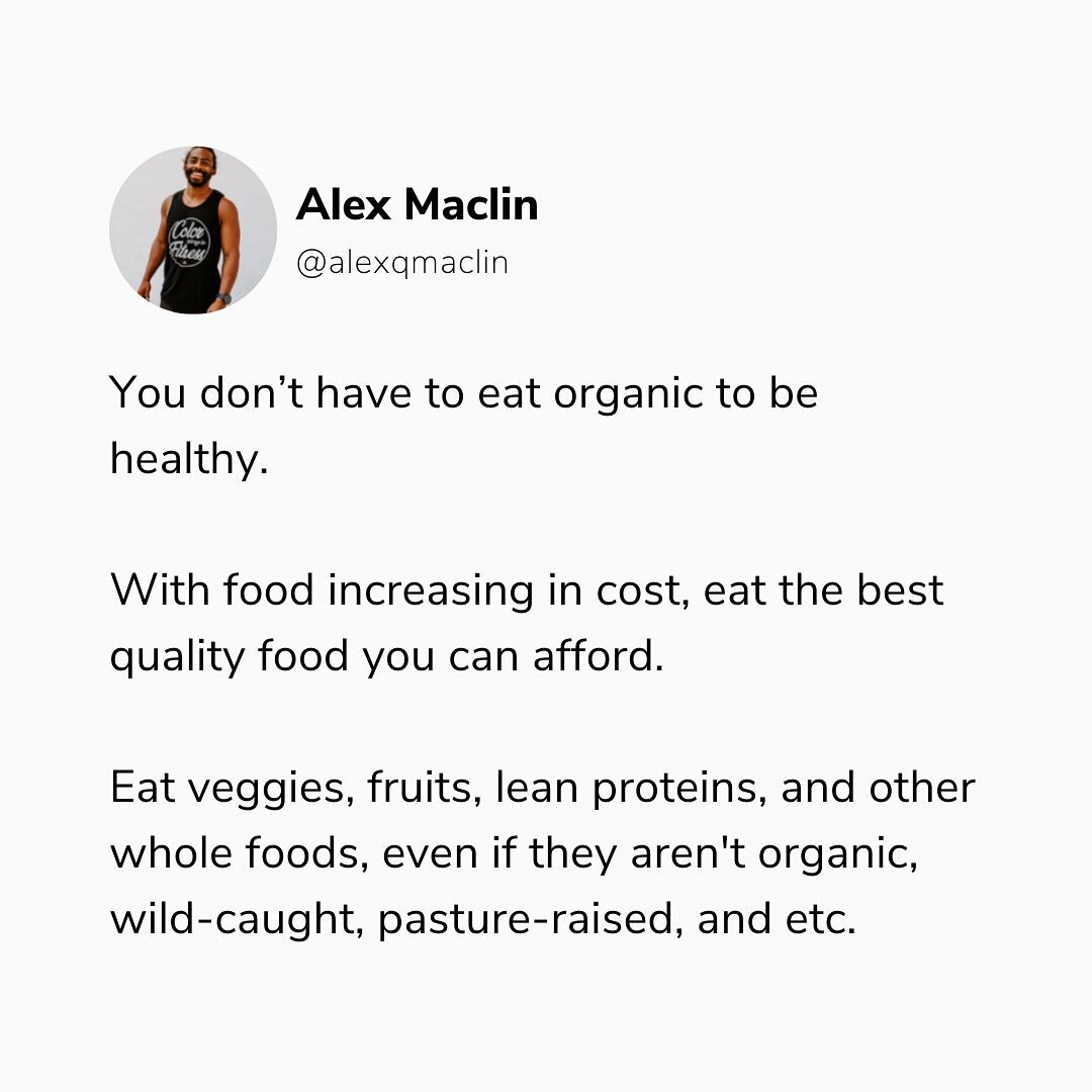 Food is costing more money. I think it&rsquo;s important to keep in mind that you do not have to eat the most expensive quality food in order to be healthy.⁣
⁣
It is my opinion that it&rsquo;s completely fine and still important to be eating veggies,