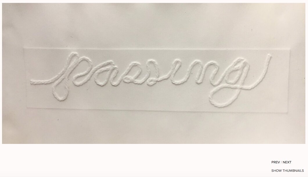   passing   Paper yarn embossing, 6”x15”, 2019. 