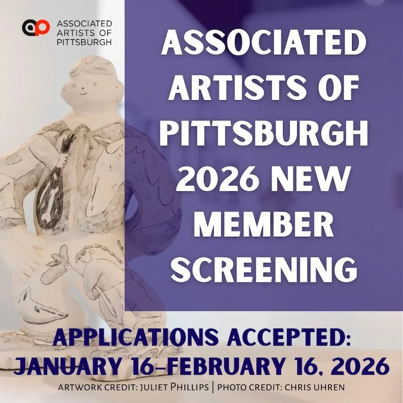 The Associated Artists of Pittsburgh 2026 New Member Screening is now open! The application window will be open January 16th-February 16th. The 2026 New Member Jurors are Kimberly Diana and David Stanger.

Click the link in our bio or the link below 