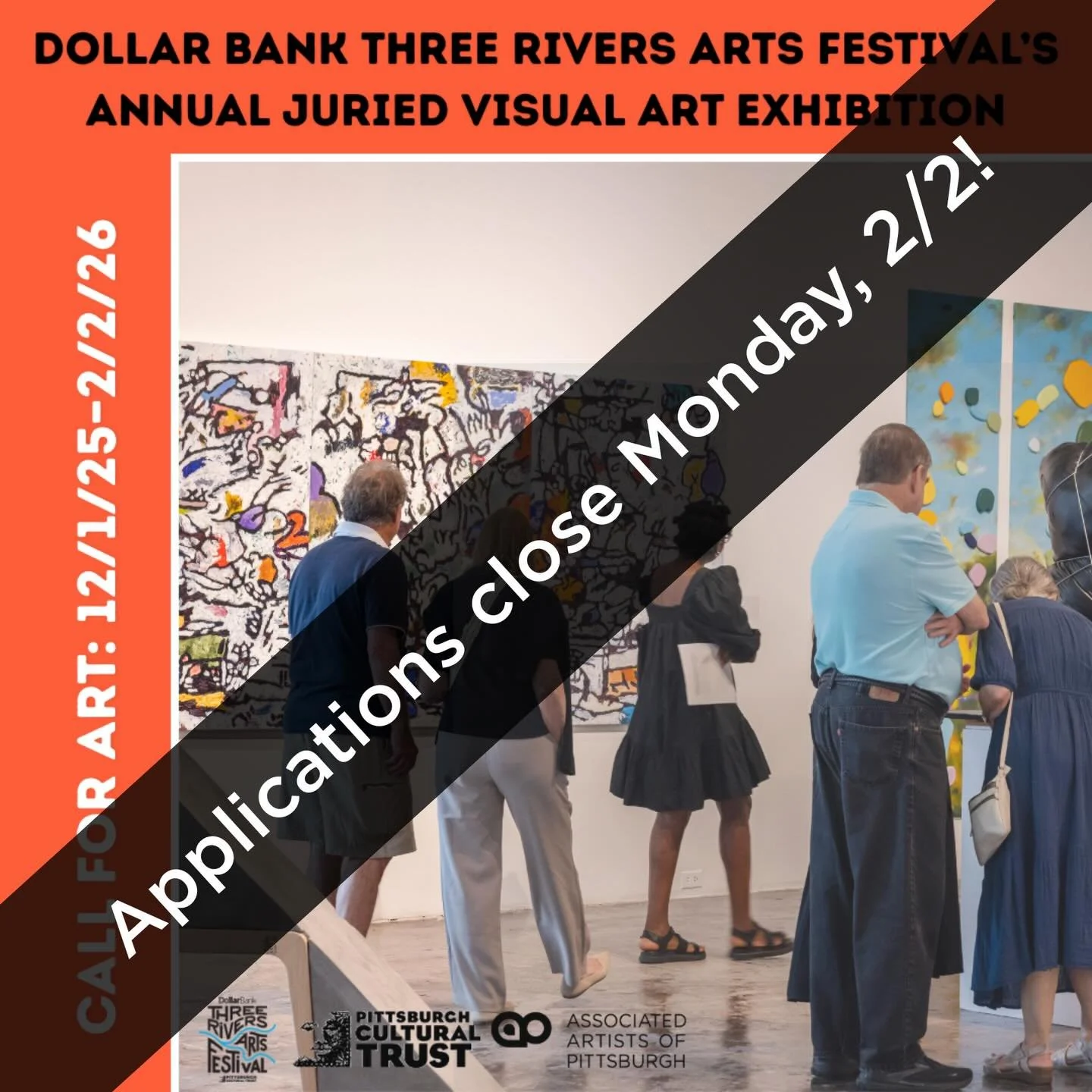 Applications for the Three Rivers Arts Festival: Juried Visual Arts Exhibition close Monday, February 2nd! Exhibition Dates are Friday, May 29 &ndash; Sunday, June 28, 2026.

To learn more and apply click the link in our bio!

The Pittsburgh Cultural
