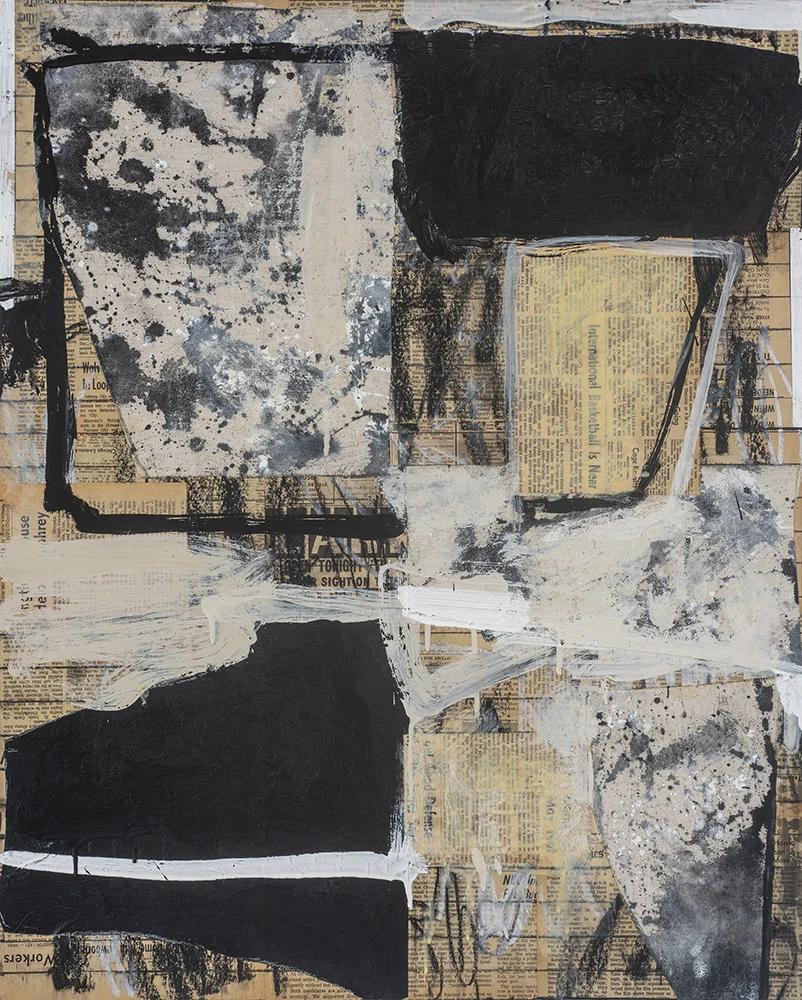 "Grifter #2", 2018, encaustic, oil stick, pencil and collage, 24" x 30"