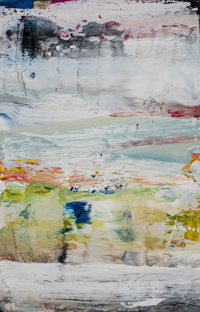 "SoCo #4", 2018, encaustic and collage on board, 8" x 12"