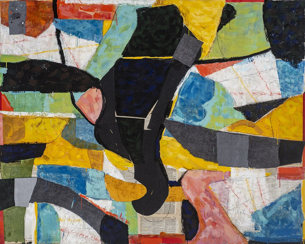 "Hocus Pocus", 2018, encaustic, oil stick and collage on board, 48" x 60"