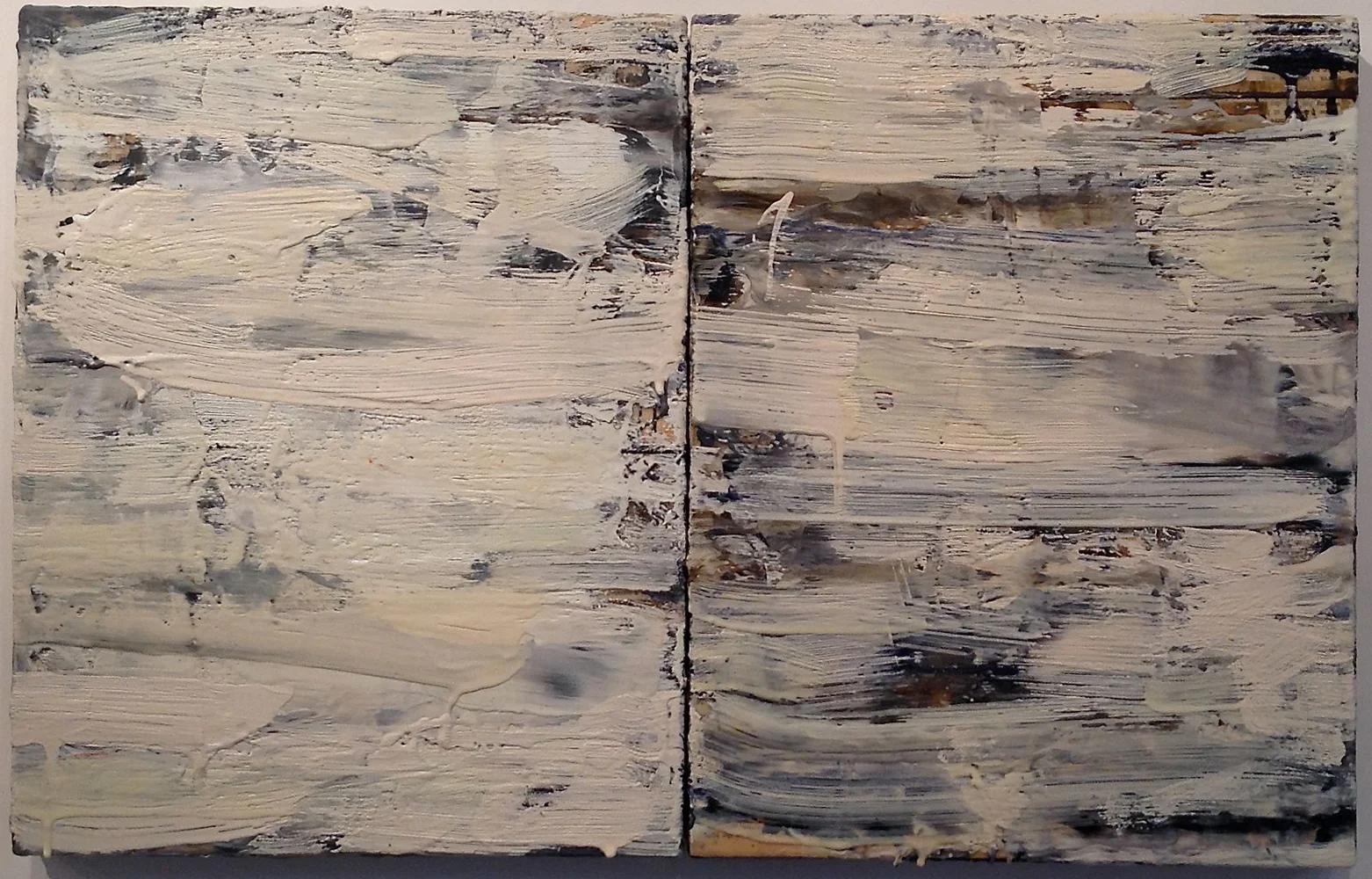 "Striations: Earth", 2016, encaustic and collage on board, 16" x 24"