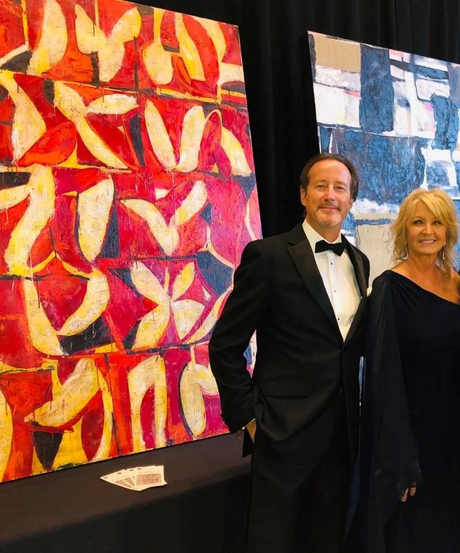 With my wife, Cindi, at the Ballet Austin Fete Gala silent auction. Showcasing my pieces “Matador” and “Old School”.
