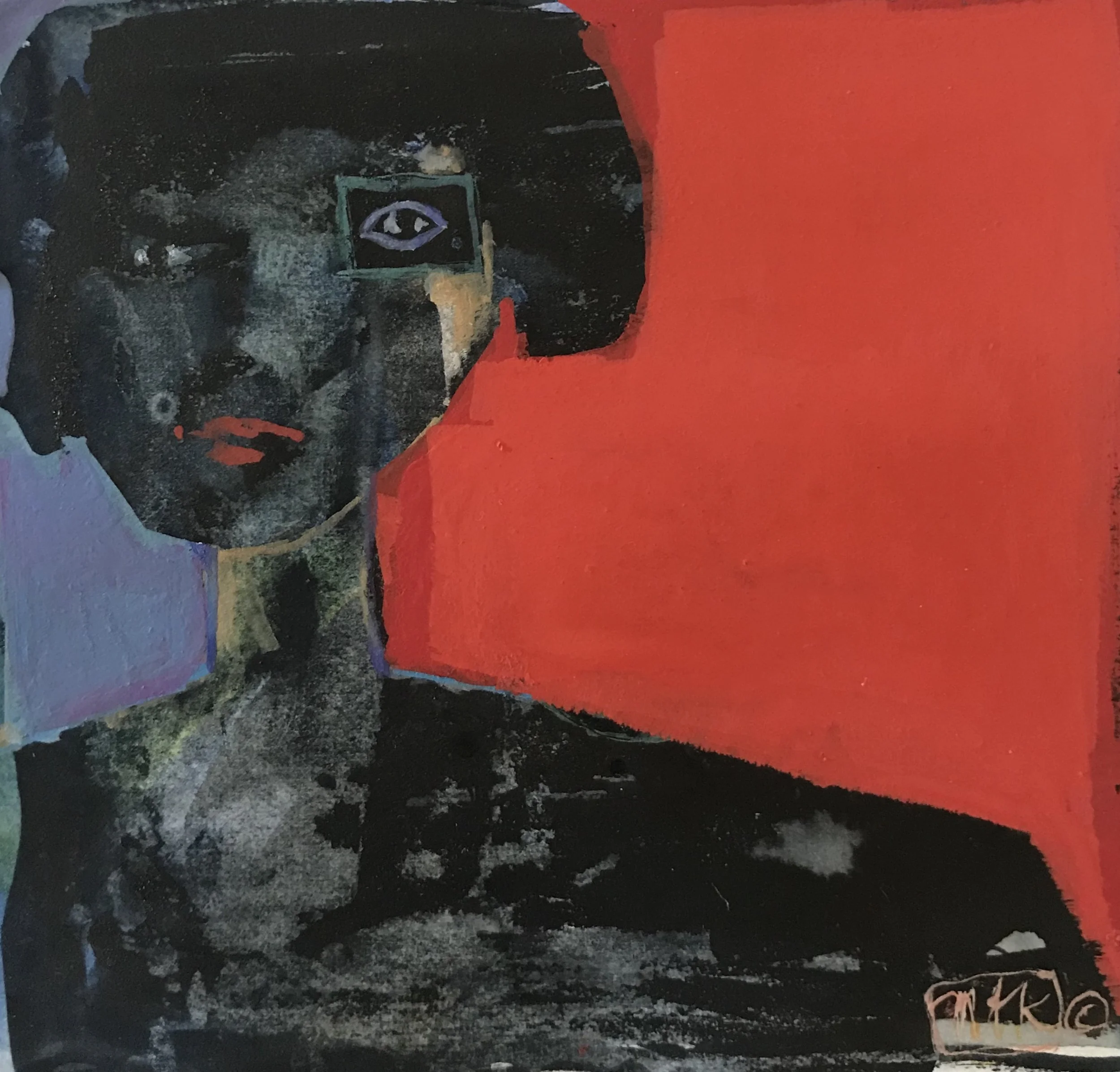 'Seeing Red' 5"X5" mixed media on rag board