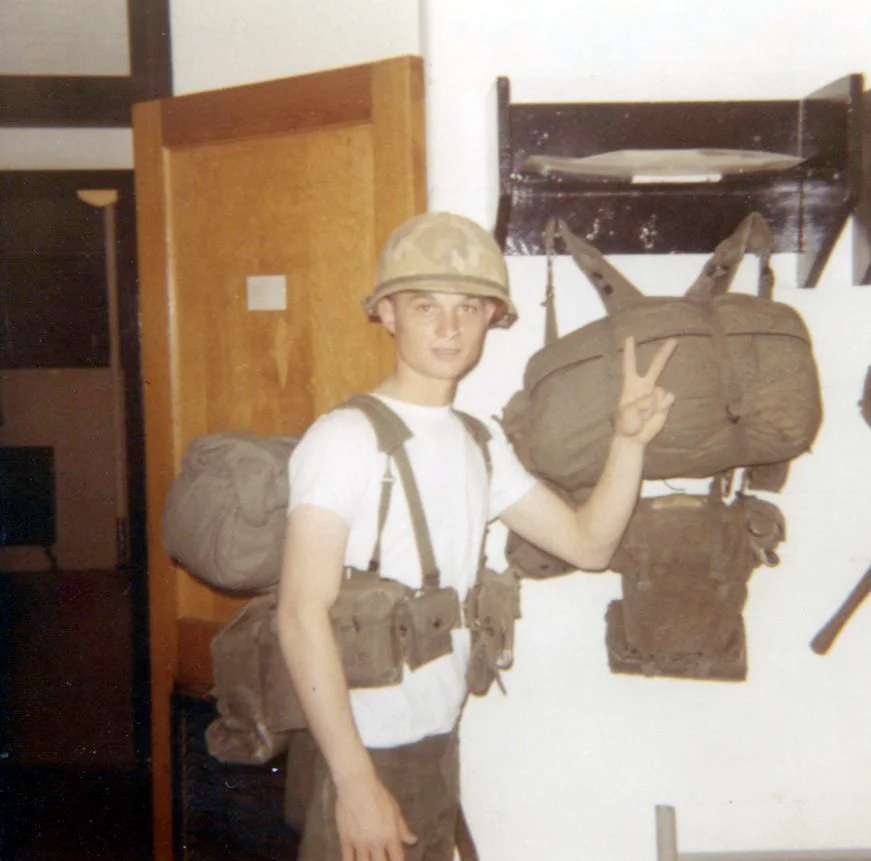 ^ In 1970, Jim prepared his pack for field training after returning to Fort Benning from a 3-day Thanksgiving pass. 
