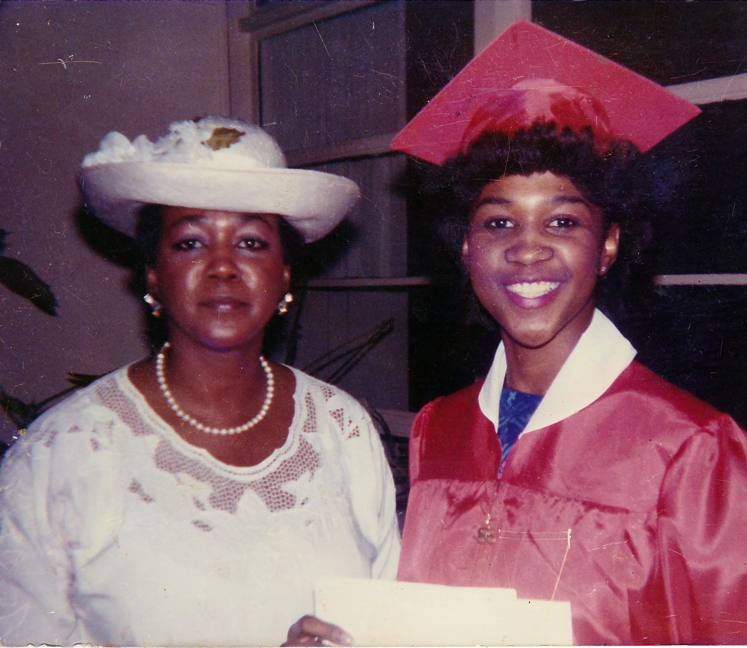 ^ Joyce with her mother, Mary Vaden, during her graduation from Texas High School in 1986.